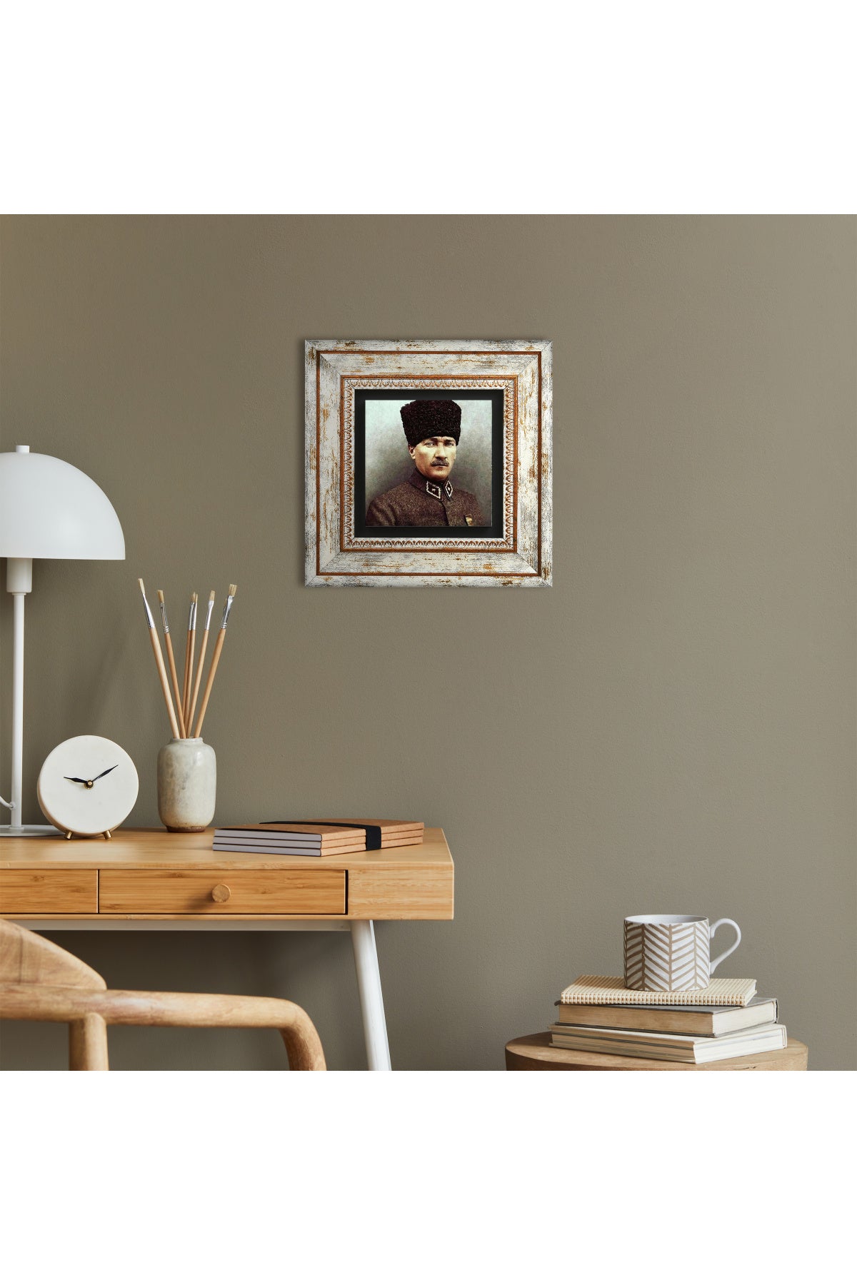 Atatürk Taş Duvar Tablosu - Çerçeveli Taş Tablo - Dekoratif Duvar Sanatı - Modern Ev ve Ofis Duvar Dekoru TK1-132
