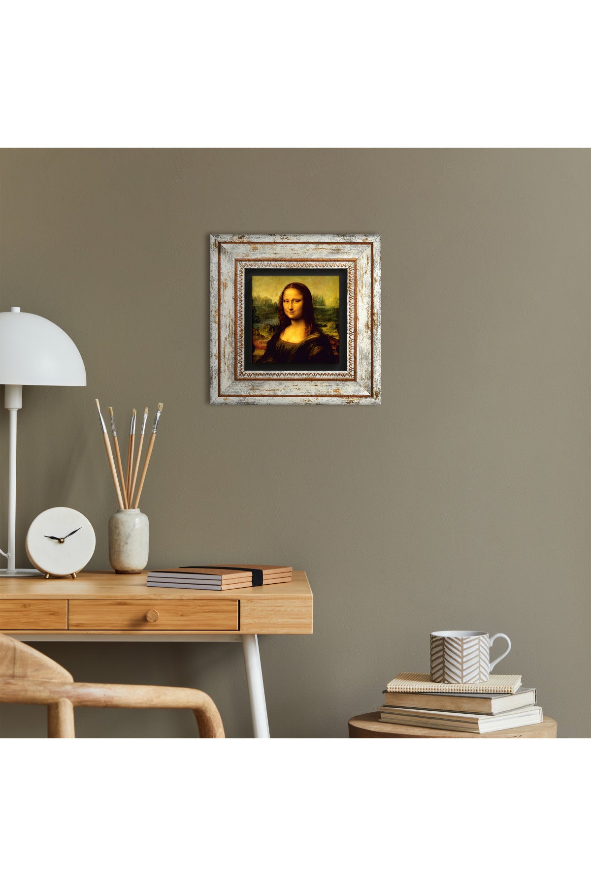 Leonardo da Vinci Mona Lisa Taş Duvar Tablosu - Çerçeveli Taş Tablo - Dekoratif Duvar Sanatı - Modern Ev ve Ofis Duvar Dekoru TK1-19