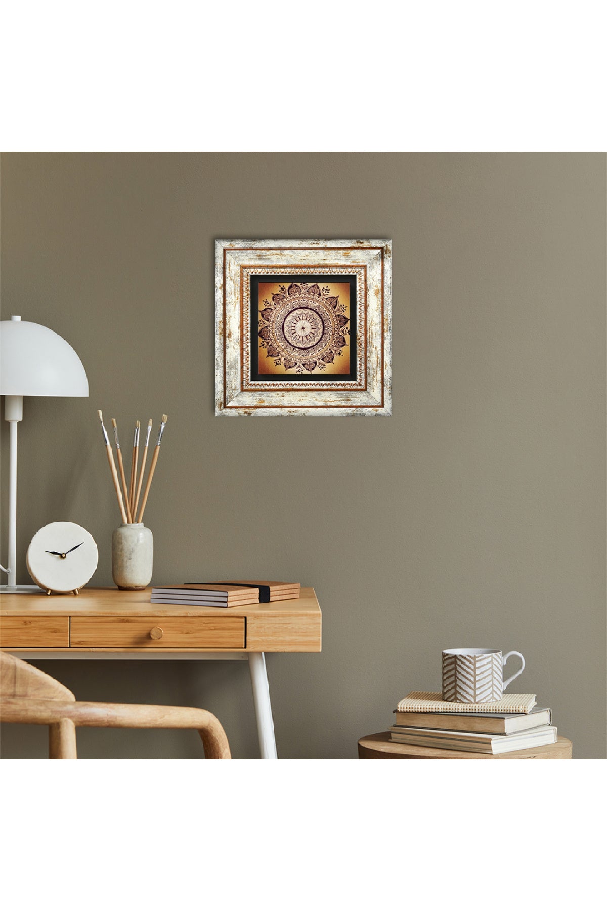Mandala Taş Duvar Tablosu - Çerçeveli Taş Tablo - Dekoratif Duvar Sanatı - Modern Ev ve Ofis Duvar Dekoru TK1-228