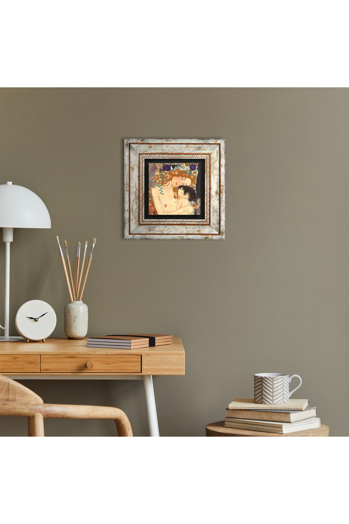 Gustav Klimt Anne Çocuk Taş Duvar Tablosu - Çerçeveli Taş Tablo - Dekoratif Duvar Sanatı - Modern Ev ve Ofis Duvar Dekoru TK1-26