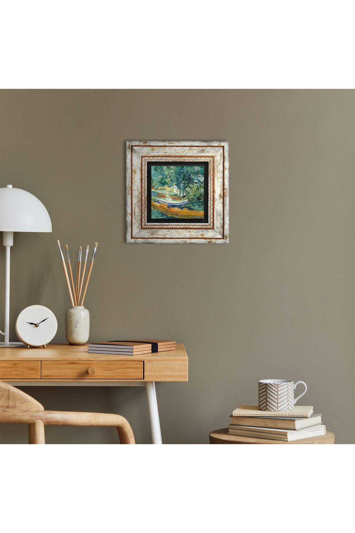 Van Gogh Auvers'deki Oise Bankası Taş Duvar Tablosu - Çerçeveli Taş Tablo - Dekoratif Duvar Sanatı - Modern Ev ve Ofis Duvar Dekoru TK1-280