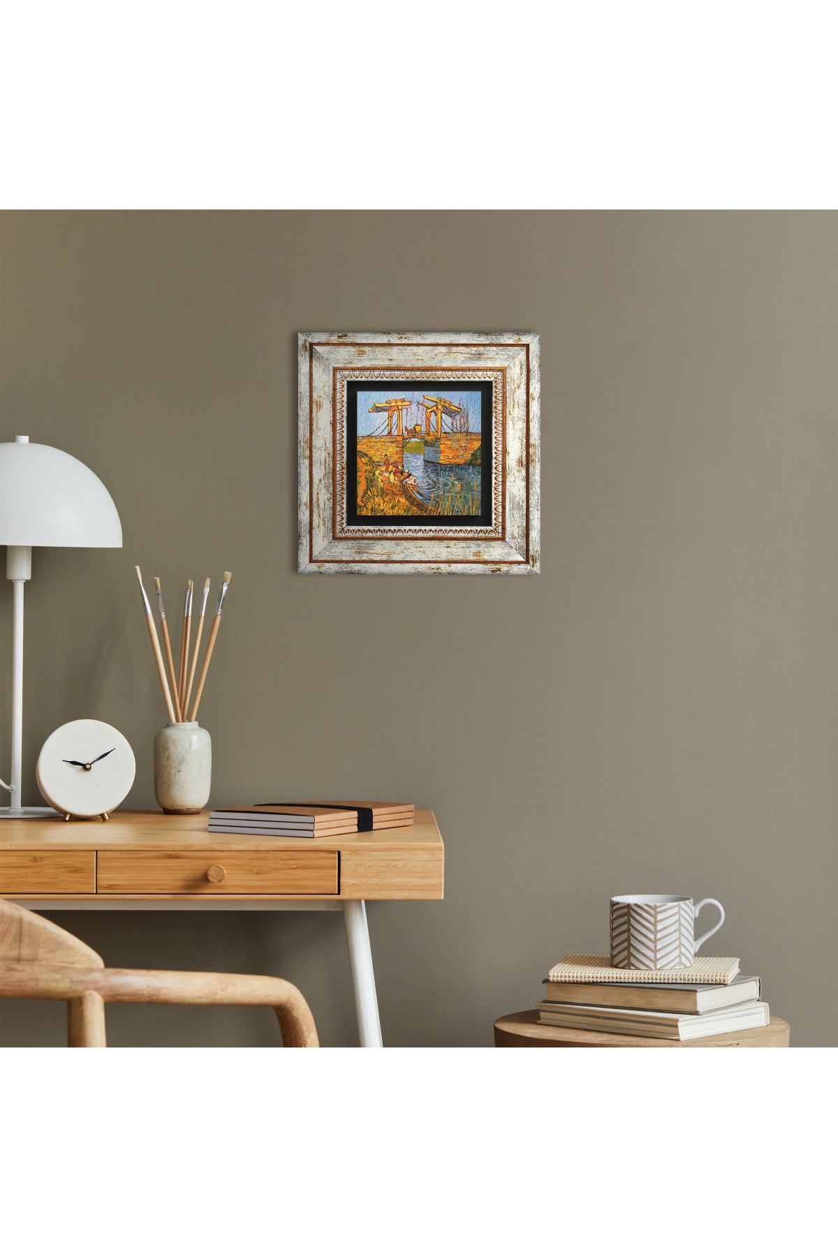 Van Gogh Arles'te Langlois Köprüsü Taş Duvar Tablosu - Çerçeveli Taş Tablo - Dekoratif Duvar Sanatı - Modern Ev ve Ofis Duvar Dekoru TK1-283