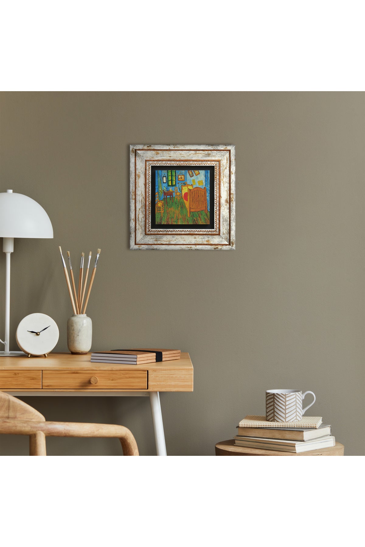 Van Gogh Arles'teki Yatak Odası Taş Duvar Tablosu - Çerçeveli Taş Tablo - Dekoratif Duvar Sanatı - Modern Ev ve Ofis Duvar Dekoru TK1-286