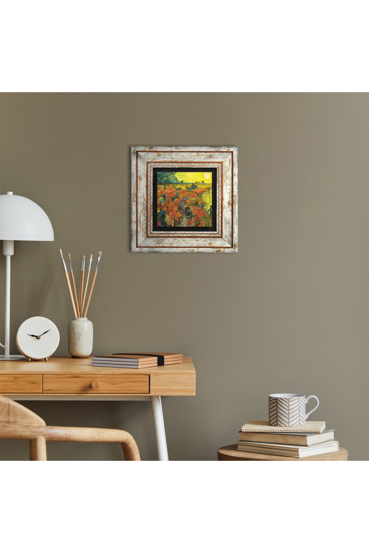 Van Gogh Arles'te Kırmızı Bağ Taş Duvar Tablosu - Çerçeveli Taş Tablo - Dekoratif Duvar Sanatı - Modern Ev ve Ofis Duvar Dekoru TK1-288