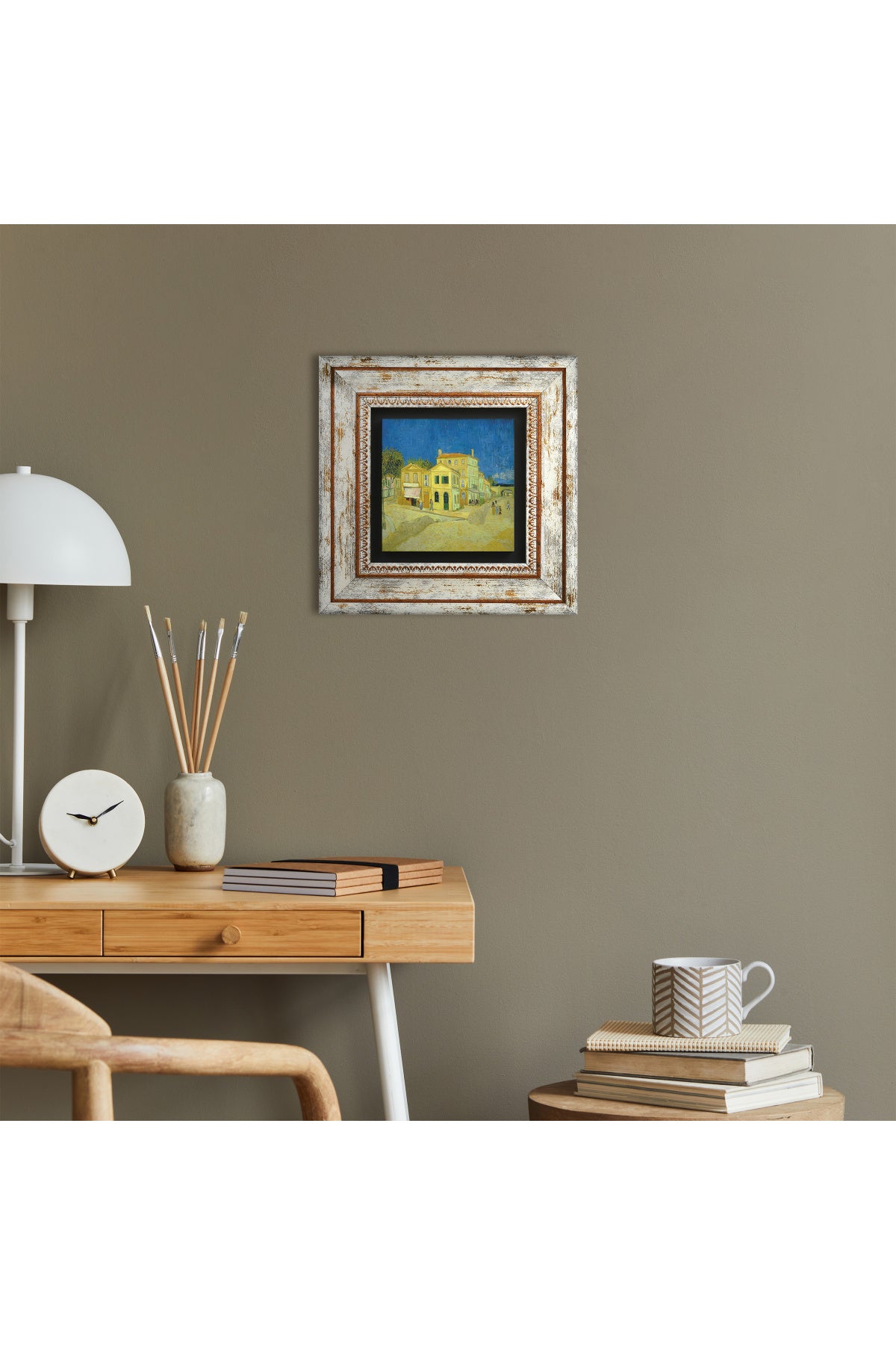 Van Gogh Sarı Ev Taş Duvar Tablosu - Çerçeveli Taş Tablo - Dekoratif Duvar Sanatı - Modern Ev ve Ofis Duvar Dekoru TK1-295