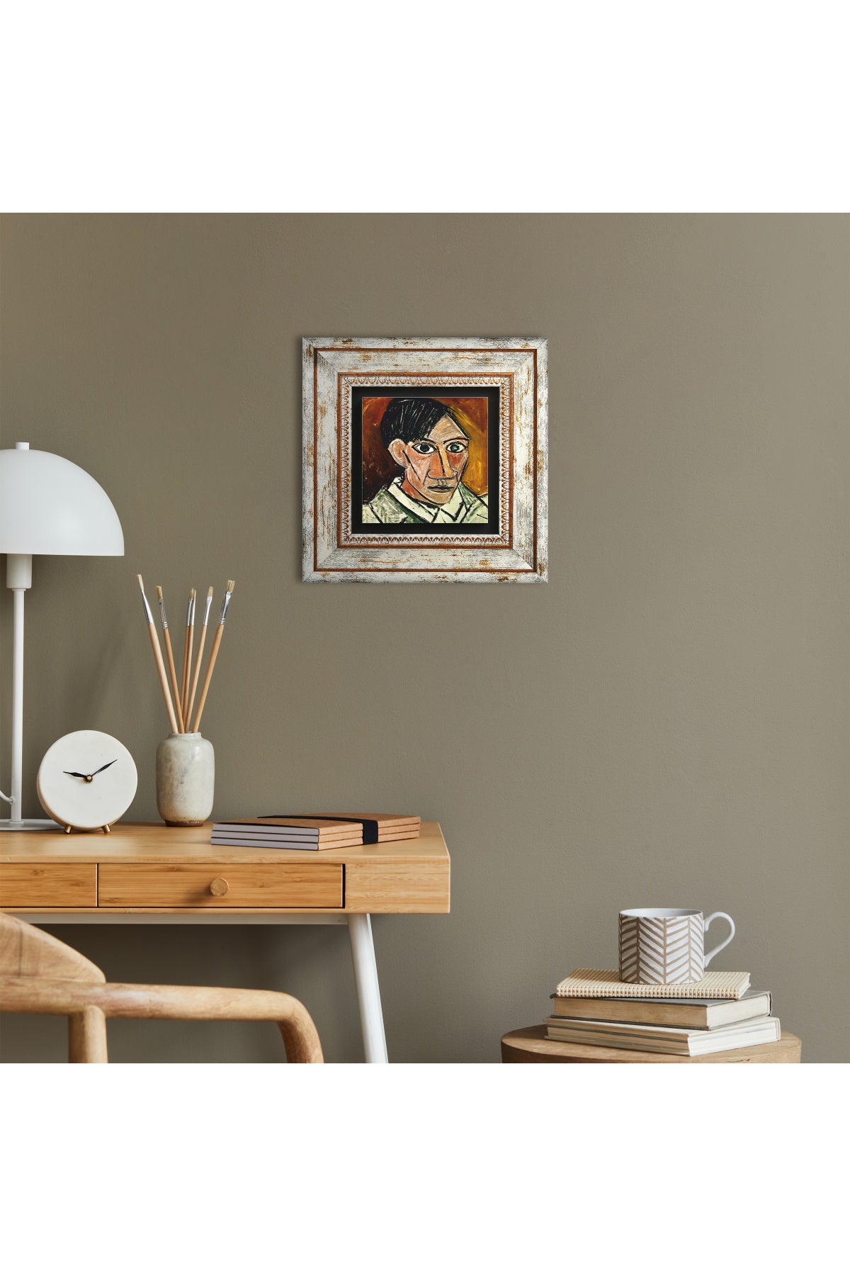 Picasso Otoportre Taş Duvar Tablosu - Çerçeveli Taş Tablo - Dekoratif Duvar Sanatı - Modern Ev ve Ofis Duvar Dekoru TK1-300