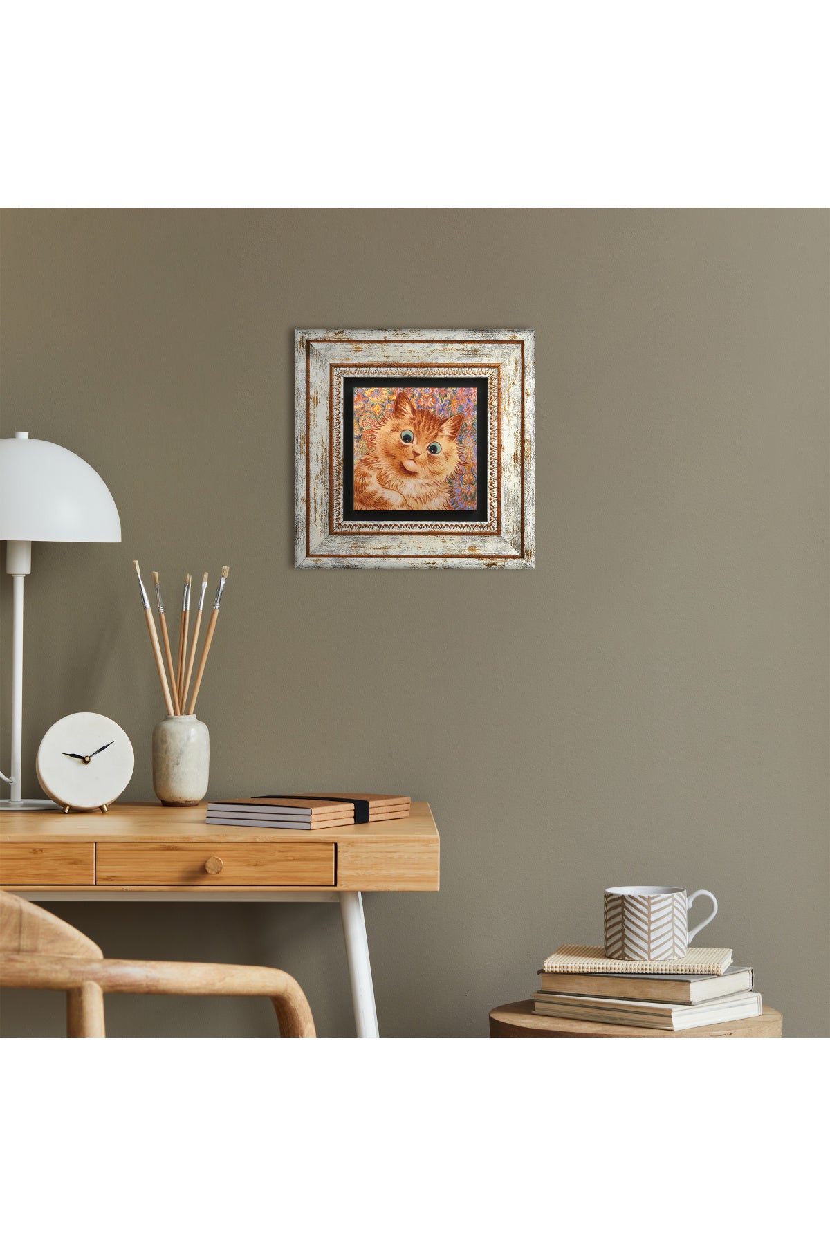 Louis Wain Kediler Taş Duvar Tablosu - Çerçeveli Taş Tablo - Dekoratif Duvar Sanatı - Modern Ev ve Ofis Duvar Dekoru TK1-312