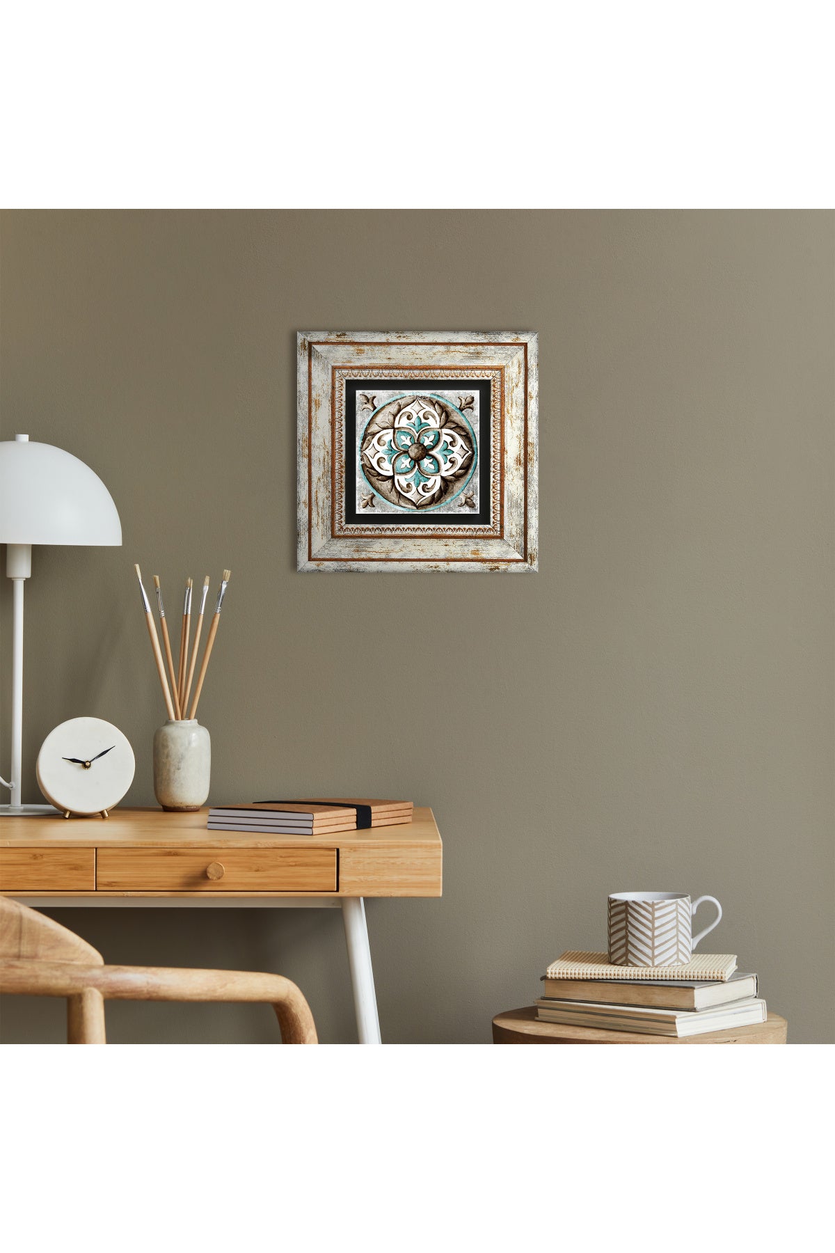 Çini Sanatı Taş Duvar Tablosu - Çerçeveli Taş Tablo - Dekoratif Duvar Sanatı - Modern Ev ve Ofis Duvar Dekoru TK1-33