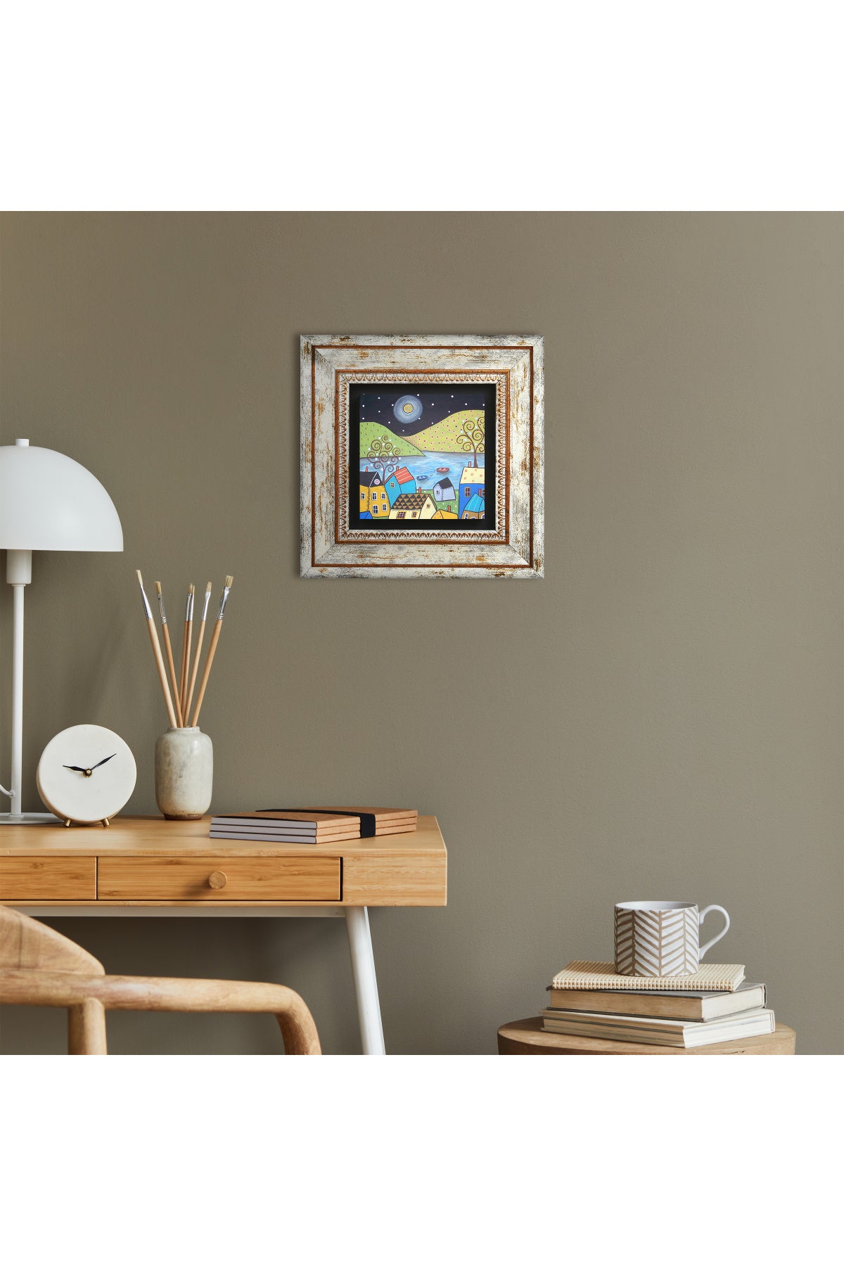 Minimalist Bohem Taş Duvar Tablosu - Çerçeveli Taş Tablo - Dekoratif Duvar Sanatı - Modern Ev ve Ofis Duvar Dekoru TK1-396
