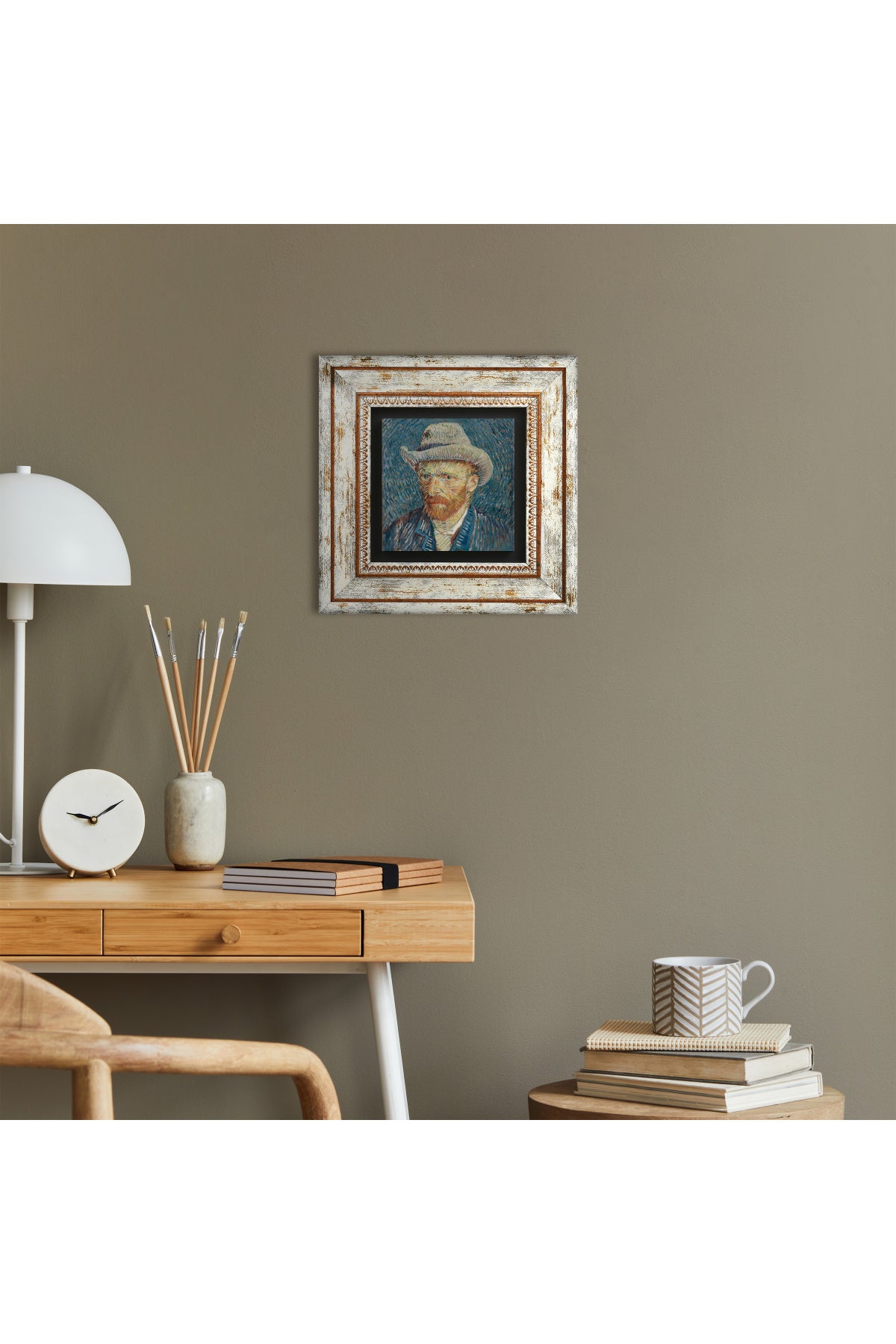 Van Gogh Otoportre Taş Duvar Tablosu - Çerçeveli Taş Tablo - Dekoratif Duvar Sanatı - Modern Ev ve Ofis Duvar Dekoru TK1-63