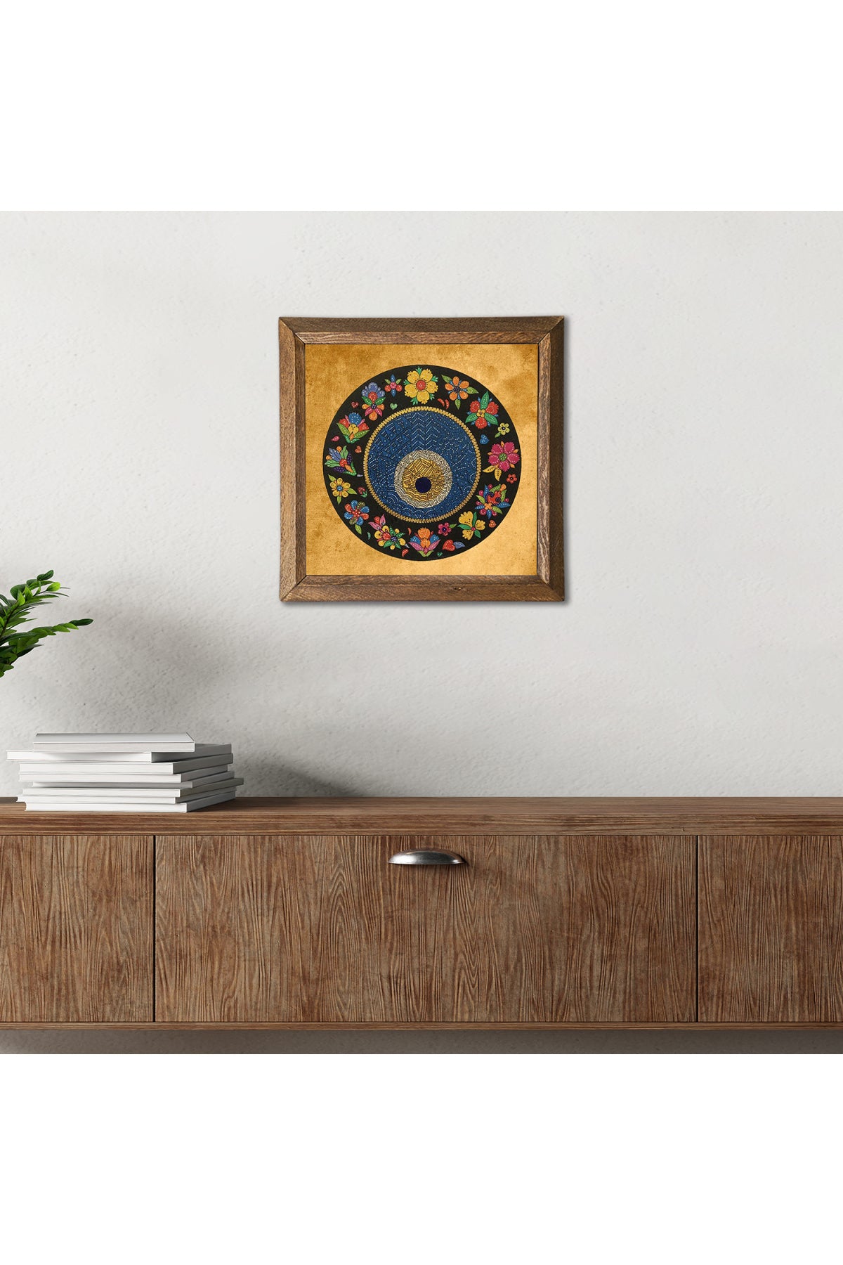 Nazar Boncuğu Taş Duvar Tablosu - Ahşap Çerçeveli Taş Tablo - 25x25 cm - Dekoratif Duvar Sanatı - Modern Ev ve Ofis Duvar Dekoru -W1-110
