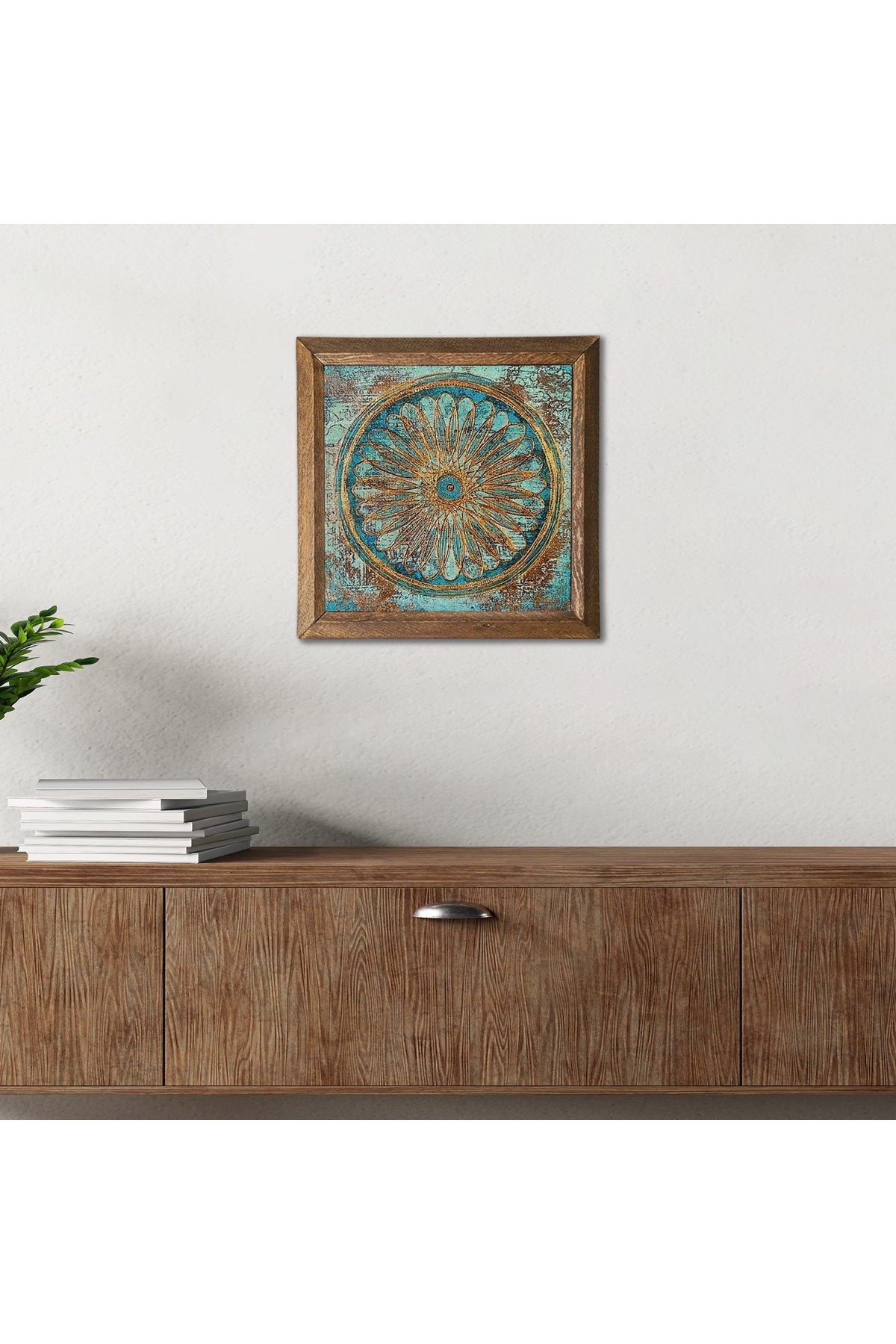 Yaşam Çiçeği Taş Duvar Tablosu - Ahşap Çerçeveli Taş Tablo - 25x25 cm - Dekoratif Duvar Sanatı - Modern Ev ve Ofis Duvar Dekoru -W1-187