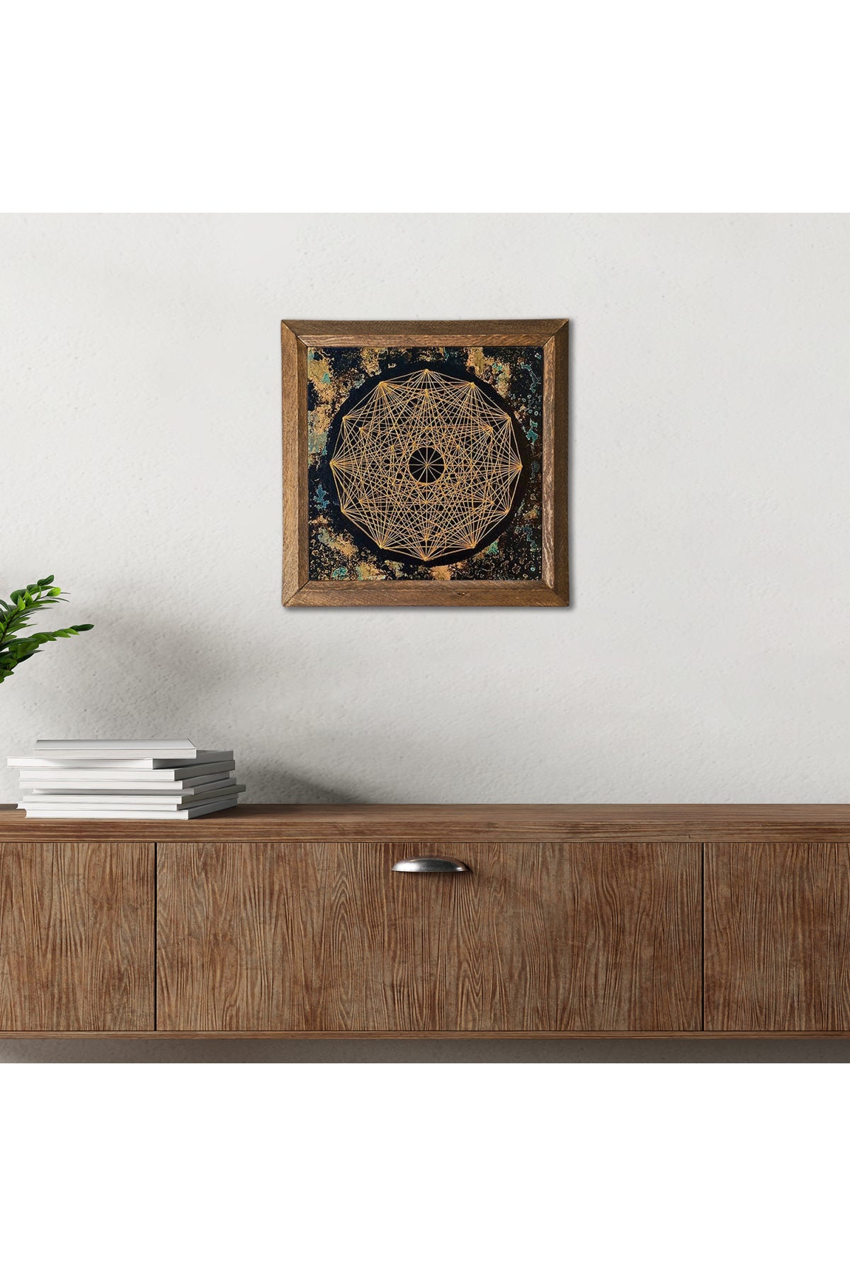 Sri Yantra Taş Duvar Tablosu - Ahşap Çerçeveli Taş Tablo - 25x25 cm - Dekoratif Duvar Sanatı - Modern Ev ve Ofis Duvar Dekoru -W1-191