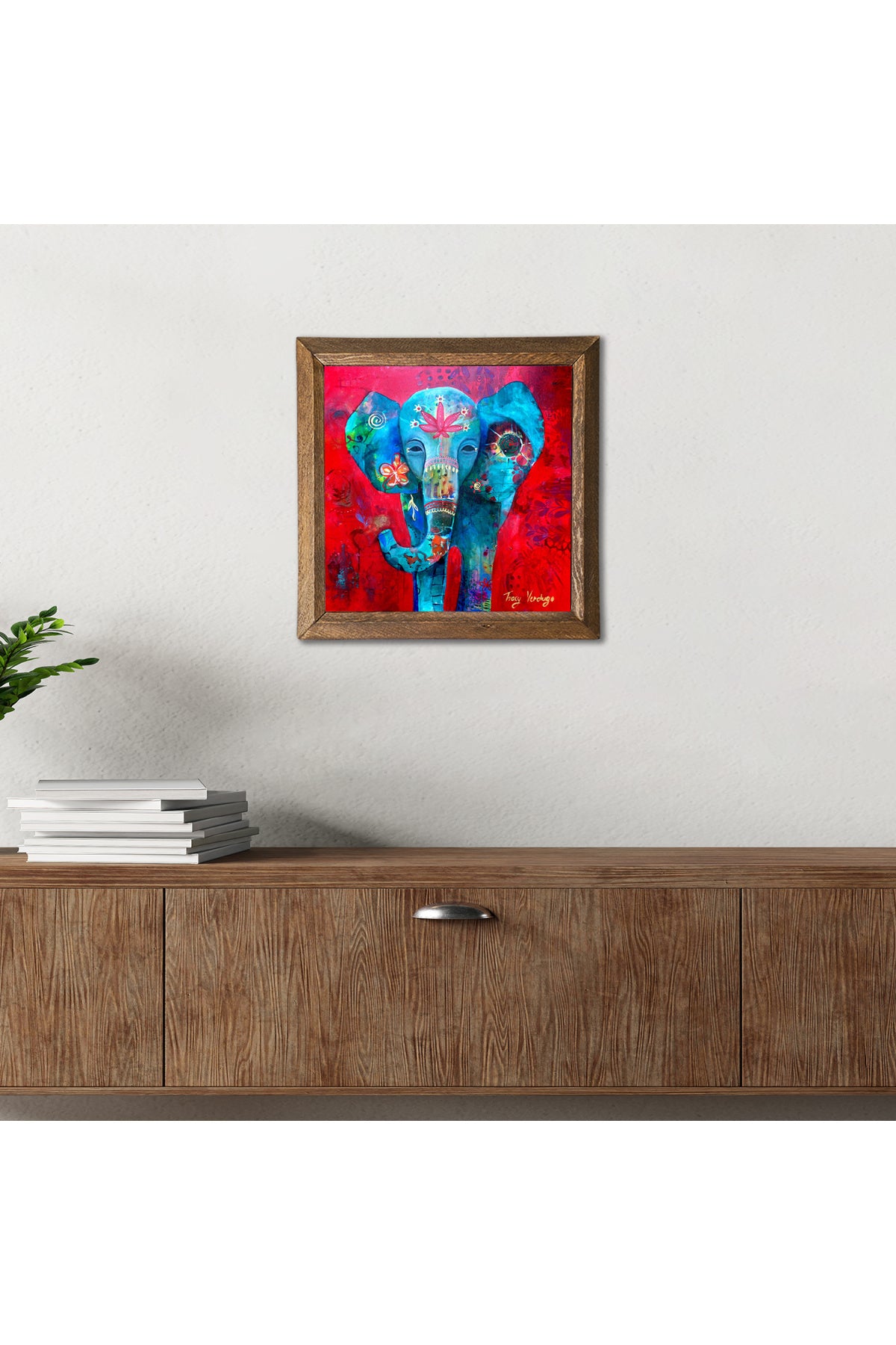 Fil Taş Duvar Tablosu - Ahşap Çerçeveli Taş Tablo - 25x25 cm - Dekoratif Duvar Sanatı - Modern Ev ve Ofis Duvar Dekoru -W1-214