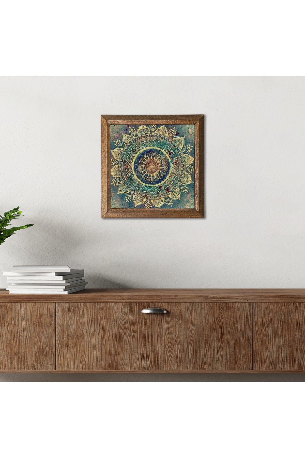 Mandala Taş Duvar Tablosu - Ahşap Çerçeveli Taş Tablo - 25x25 cm - Dekoratif Duvar Sanatı - Modern Ev ve Ofis Duvar Dekoru -W1-231