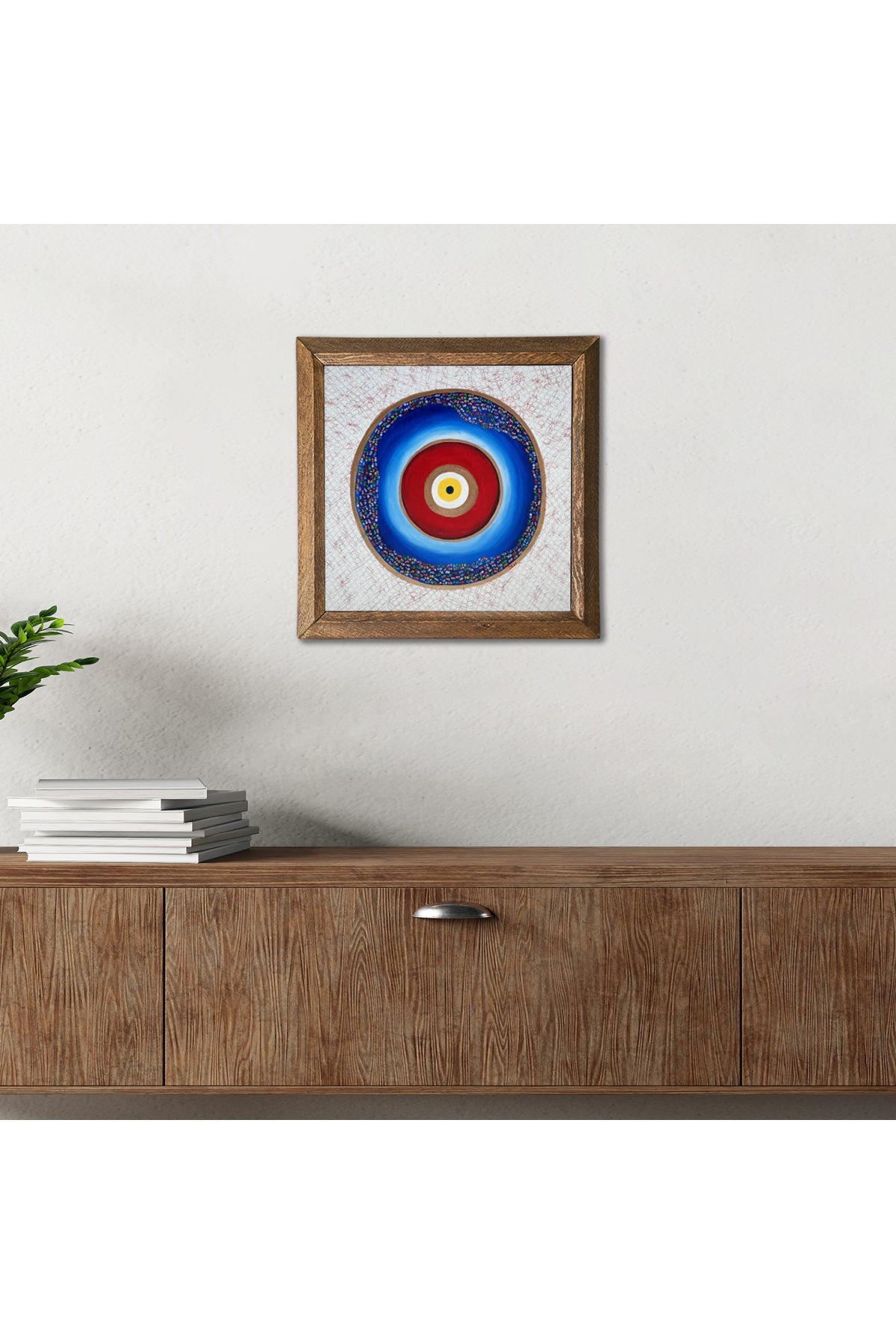 Nazar Taş Duvar Tablosu - Ahşap Çerçeveli Taş Tablo - 25x25 cm - Dekoratif Duvar Sanatı - Modern Ev ve Ofis Duvar Dekoru -W1-244
