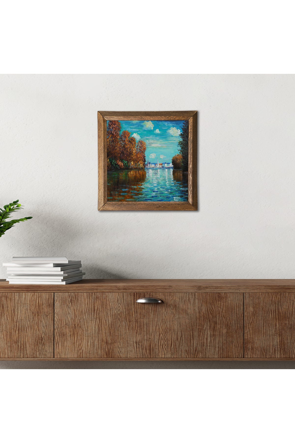 Claude Monet Sonbahar Taş Duvar Tablosu - Ahşap Çerçeveli Taş Tablo - 25x25 cm - Dekoratif Duvar Sanatı - Modern Ev ve Ofis Duvar Dekoru -W1-254