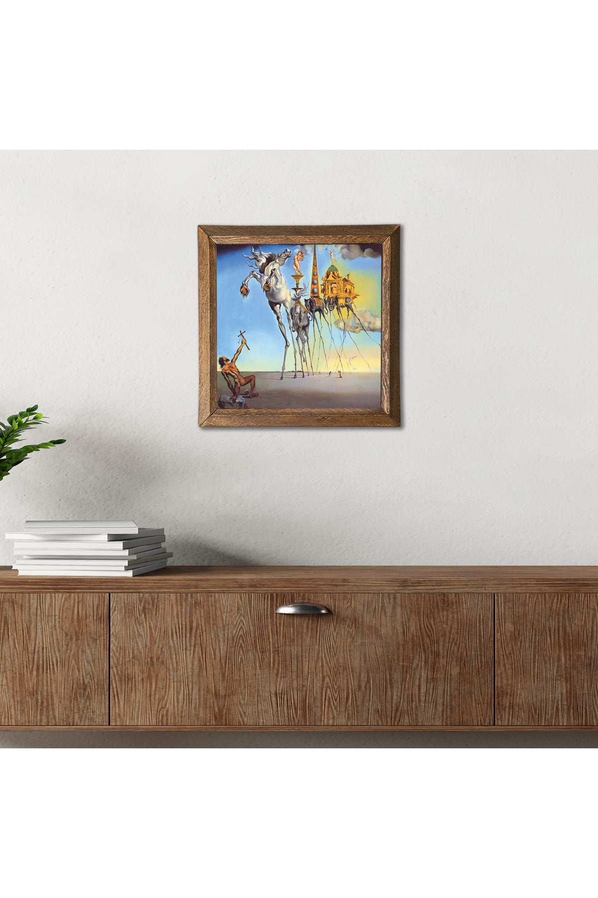Salvador Dalí Aziz Antonius'un Baştan Çıkarılışı Taş Duvar Tablosu - Ahşap Çerçeveli Taş Tablo - 25x25 cm - Dekoratif Duvar Sanatı - Modern Ev ve Ofis Duvar Dekoru -W1-306