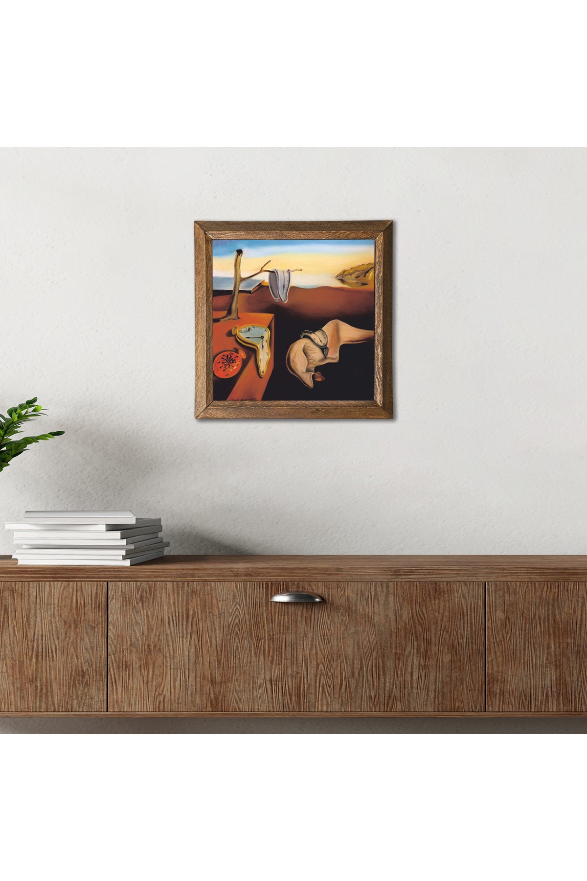Salvador Dalí Belleğin Azmi Taş Duvar Tablosu - Ahşap Çerçeveli Taş Tablo - 25x25 cm - Dekoratif Duvar Sanatı - Modern Ev ve Ofis Duvar Dekoru -W1-310