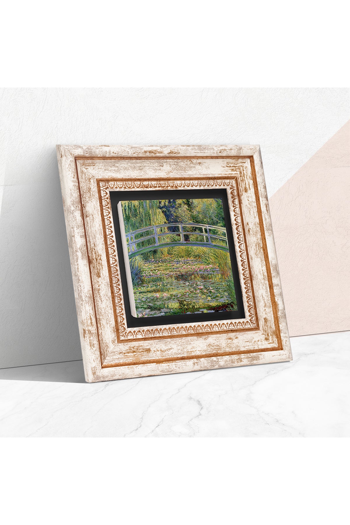Claude Monet Nilüfer Gölü Taş Duvar Tablosu - Çerçeveli Taş Tablo - Dekoratif Duvar Sanatı - Modern Ev ve Ofis Duvar Dekoru TK1-138
