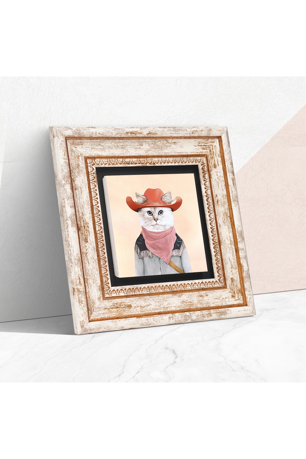 Kedi Taş Duvar Tablosu - Çerçeveli Taş Tablo - Dekoratif Duvar Sanatı - Modern Ev ve Ofis Duvar Dekoru TK1-164
