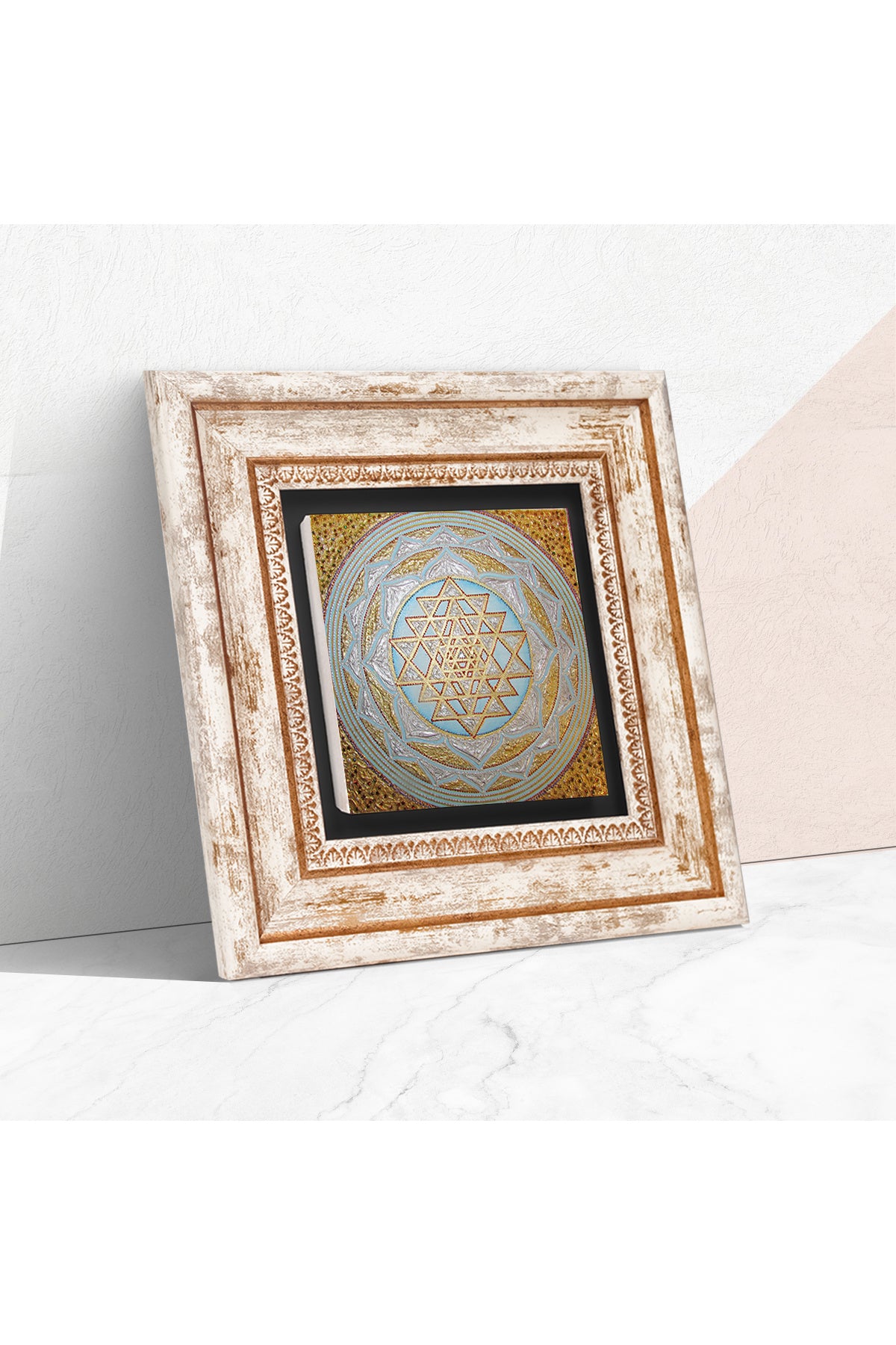 Sri Yantra Taş Duvar Tablosu - Çerçeveli Taş Tablo - Dekoratif Duvar Sanatı - Modern Ev ve Ofis Duvar Dekoru TK1-171