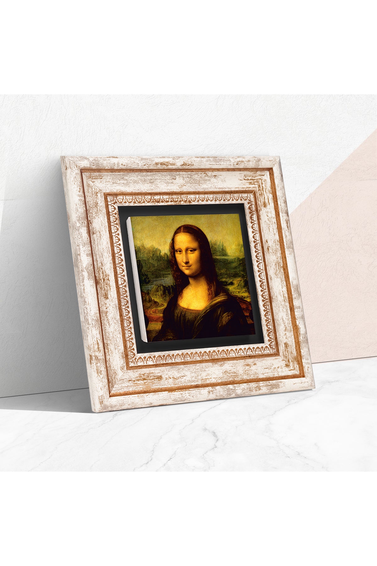Leonardo da Vinci Mona Lisa Taş Duvar Tablosu - Çerçeveli Taş Tablo - Dekoratif Duvar Sanatı - Modern Ev ve Ofis Duvar Dekoru TK1-19