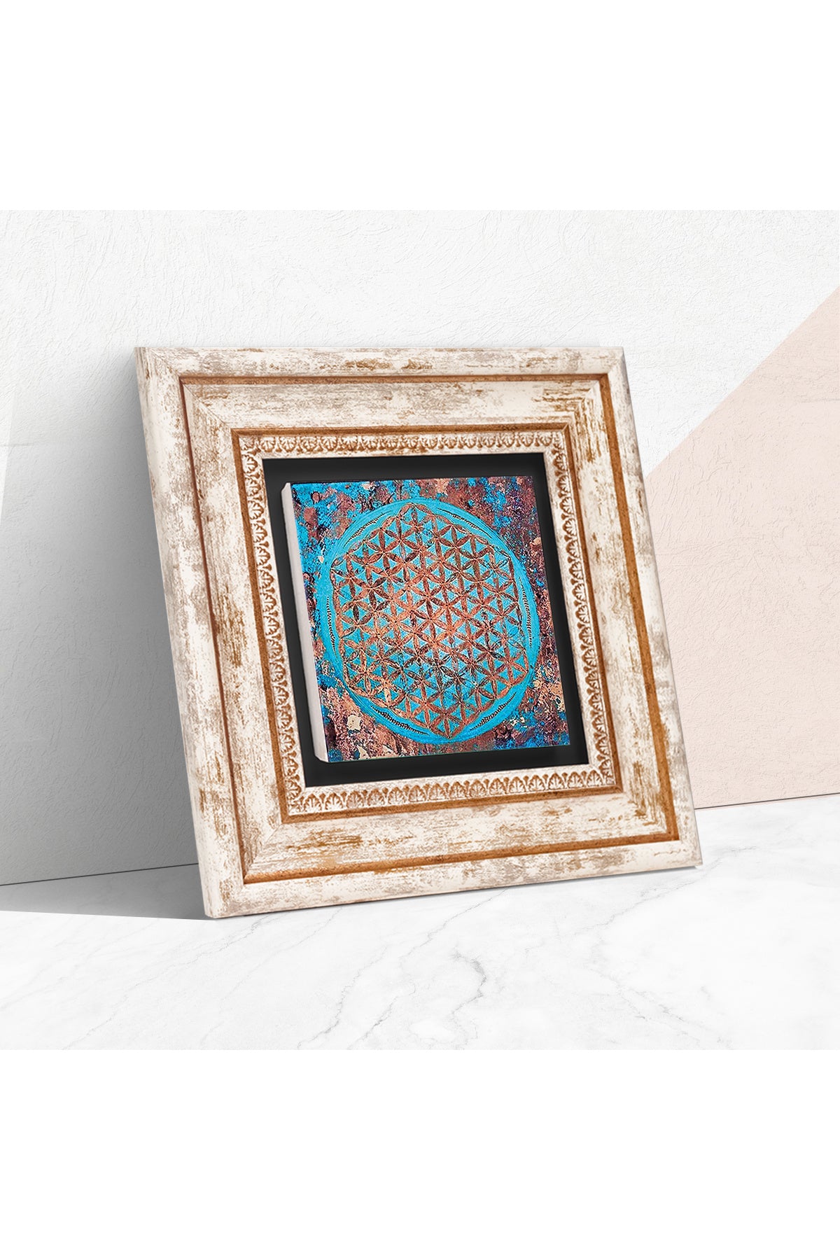 Yaşam Çiçeği Taş Duvar Tablosu - Çerçeveli Taş Tablo - Dekoratif Duvar Sanatı - Modern Ev ve Ofis Duvar Dekoru TK1-190