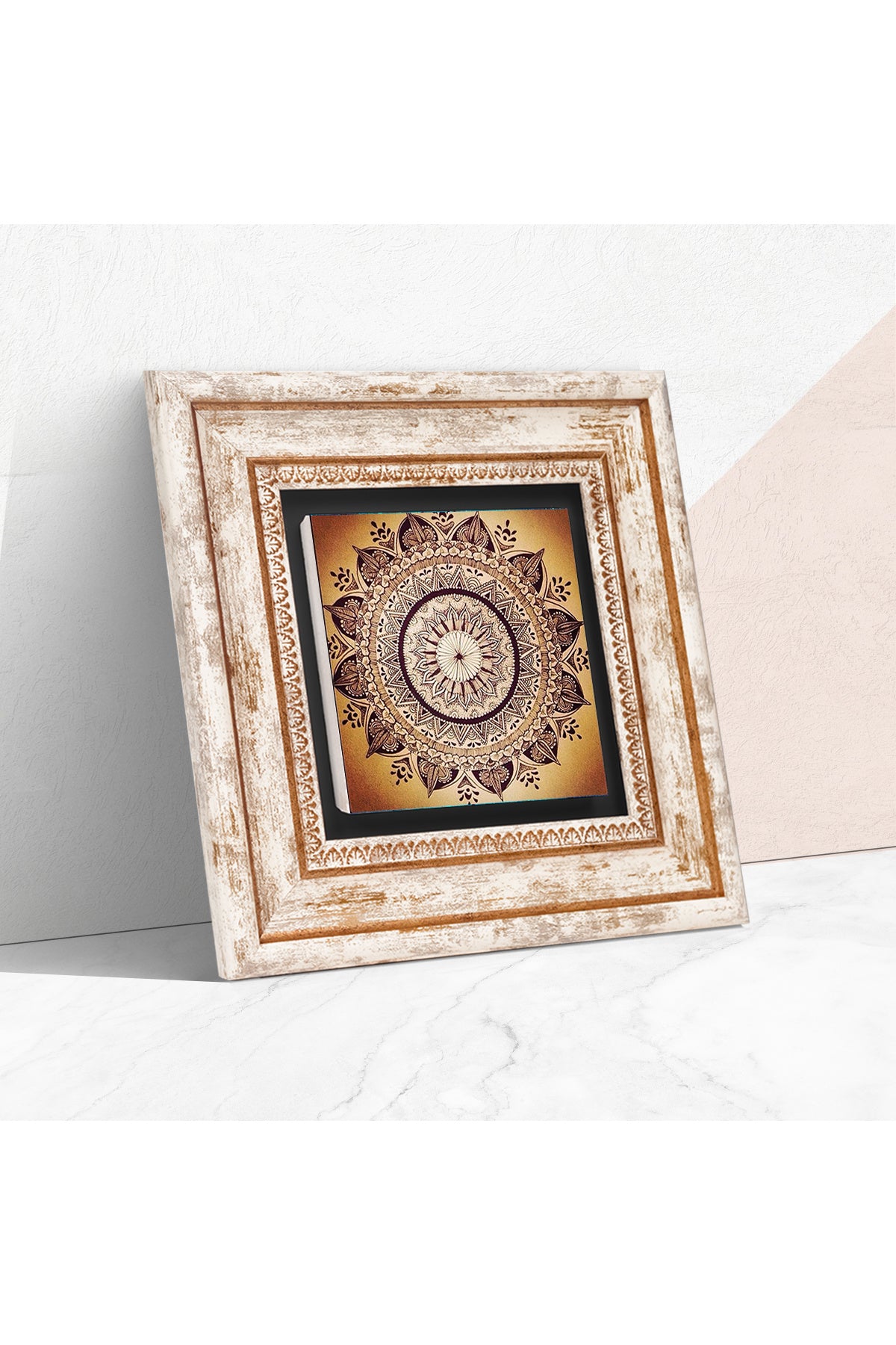 Mandala Taş Duvar Tablosu - Çerçeveli Taş Tablo - Dekoratif Duvar Sanatı - Modern Ev ve Ofis Duvar Dekoru TK1-228