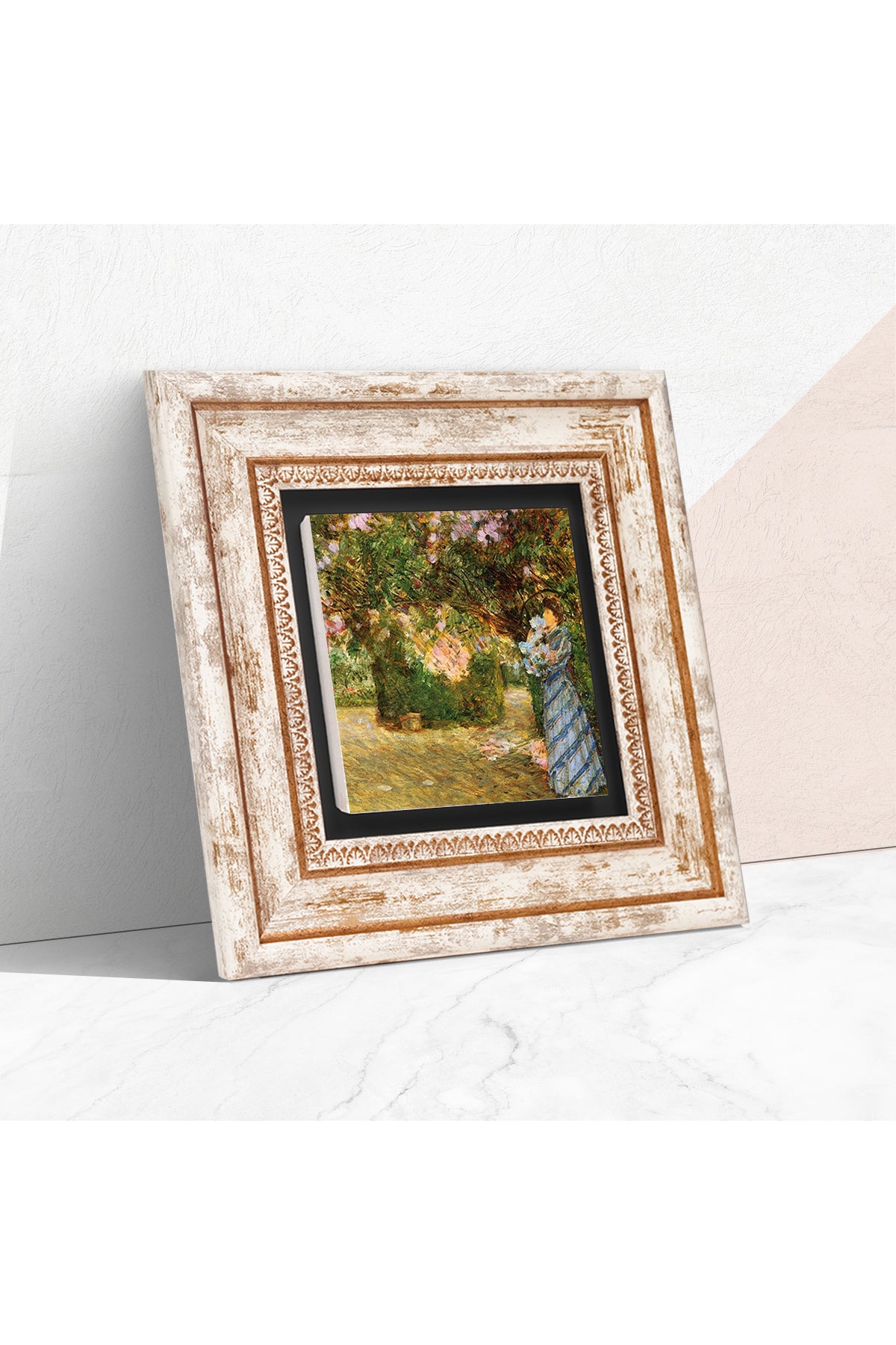 Claude Monet Bahçede Taş Duvar Tablosu - Çerçeveli Taş Tablo - Dekoratif Duvar Sanatı - Modern Ev ve Ofis Duvar Dekoru TK1-252
