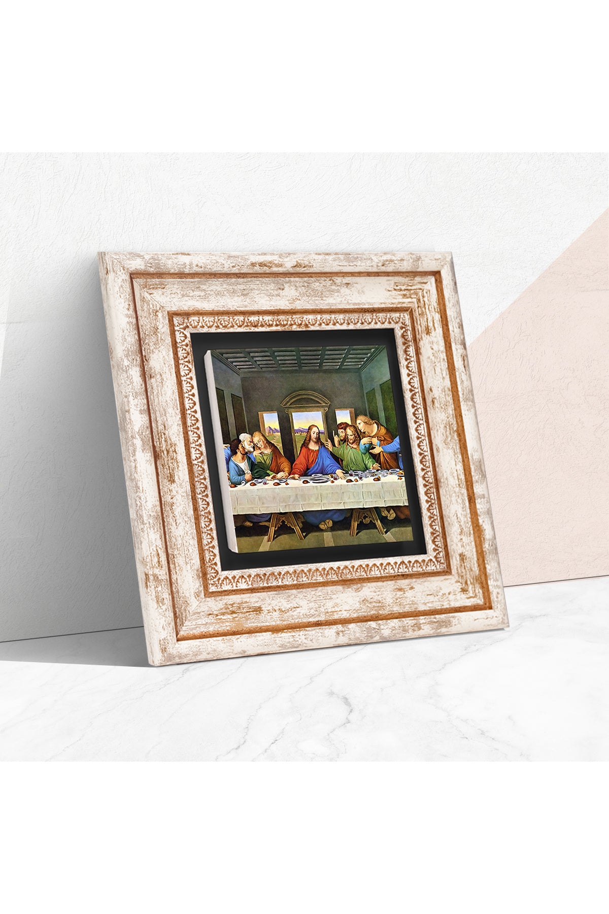 Leonardo da Vinci Son Akşam Yemeği Taş Duvar Tablosu - Çerçeveli Taş Tablo - Dekoratif Duvar Sanatı - Modern Ev ve Ofis Duvar Dekoru TK1-273