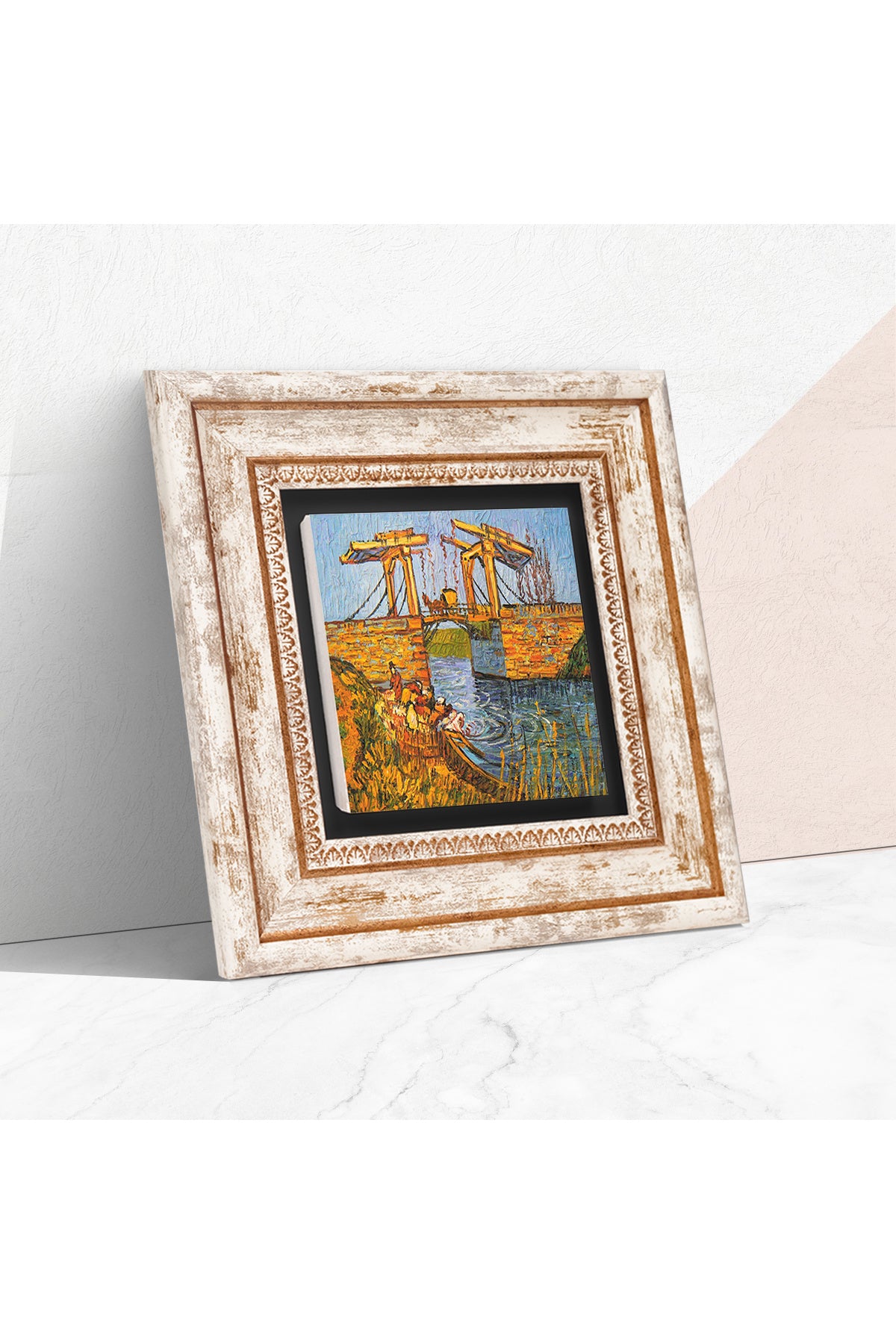 Van Gogh Arles'te Langlois Köprüsü Taş Duvar Tablosu - Çerçeveli Taş Tablo - Dekoratif Duvar Sanatı - Modern Ev ve Ofis Duvar Dekoru TK1-283