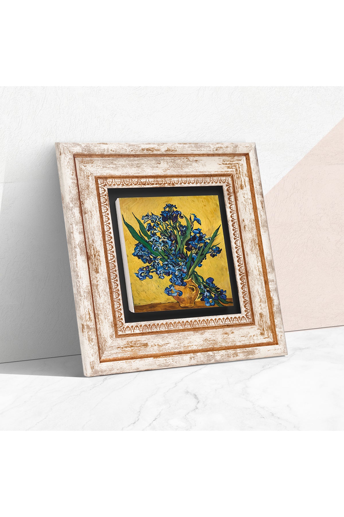 Van Gogh Süsenler Taş Duvar Tablosu - Çerçeveli Taş Tablo - Dekoratif Duvar Sanatı - Modern Ev ve Ofis Duvar Dekoru TK1-287
