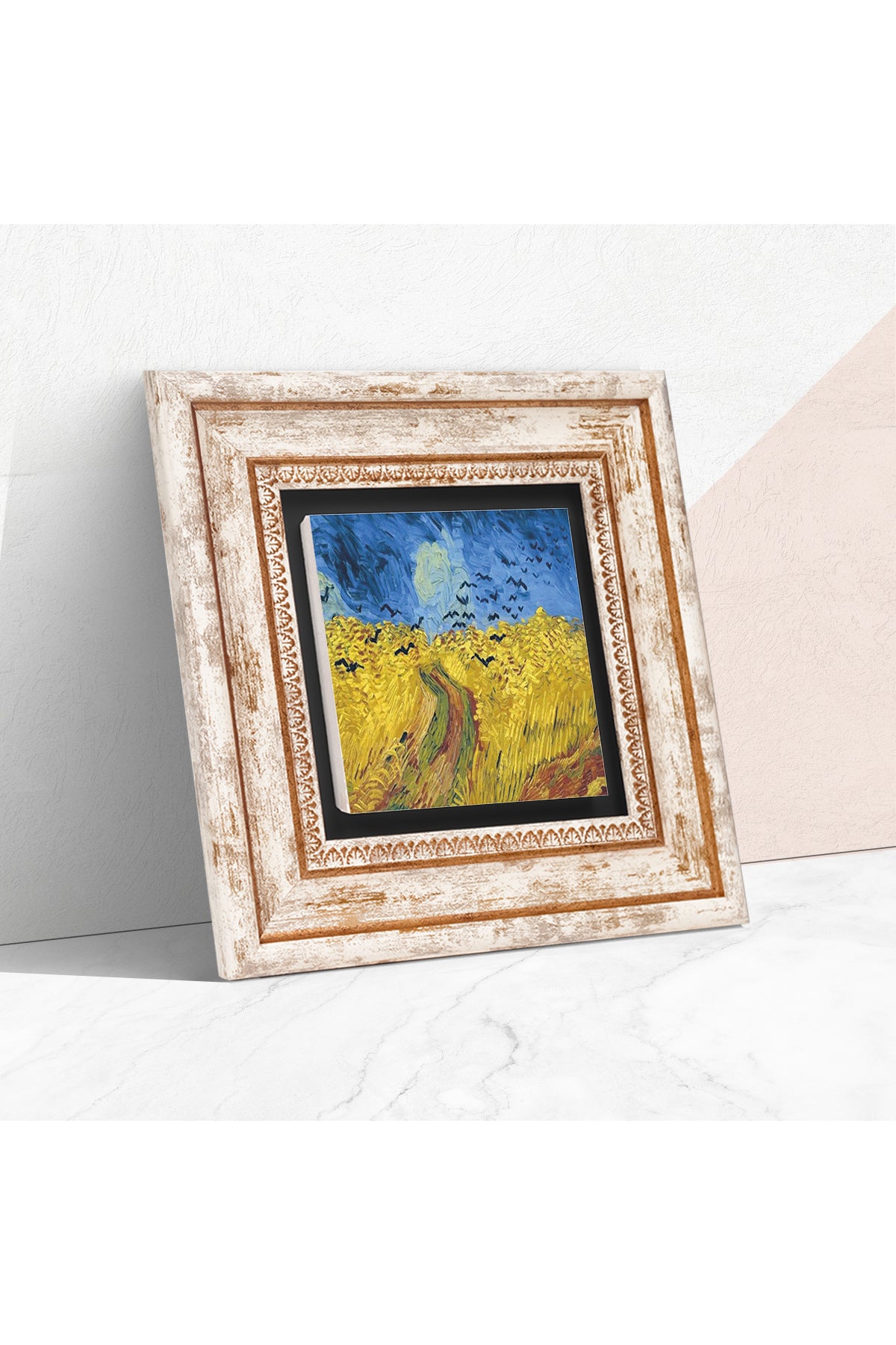 Van Gogh Buğday Tarlası ve Kargalar Taş Duvar Tablosu - Çerçeveli Taş Tablo - Dekoratif Duvar Sanatı - Modern Ev ve Ofis Duvar Dekoru TK1-290