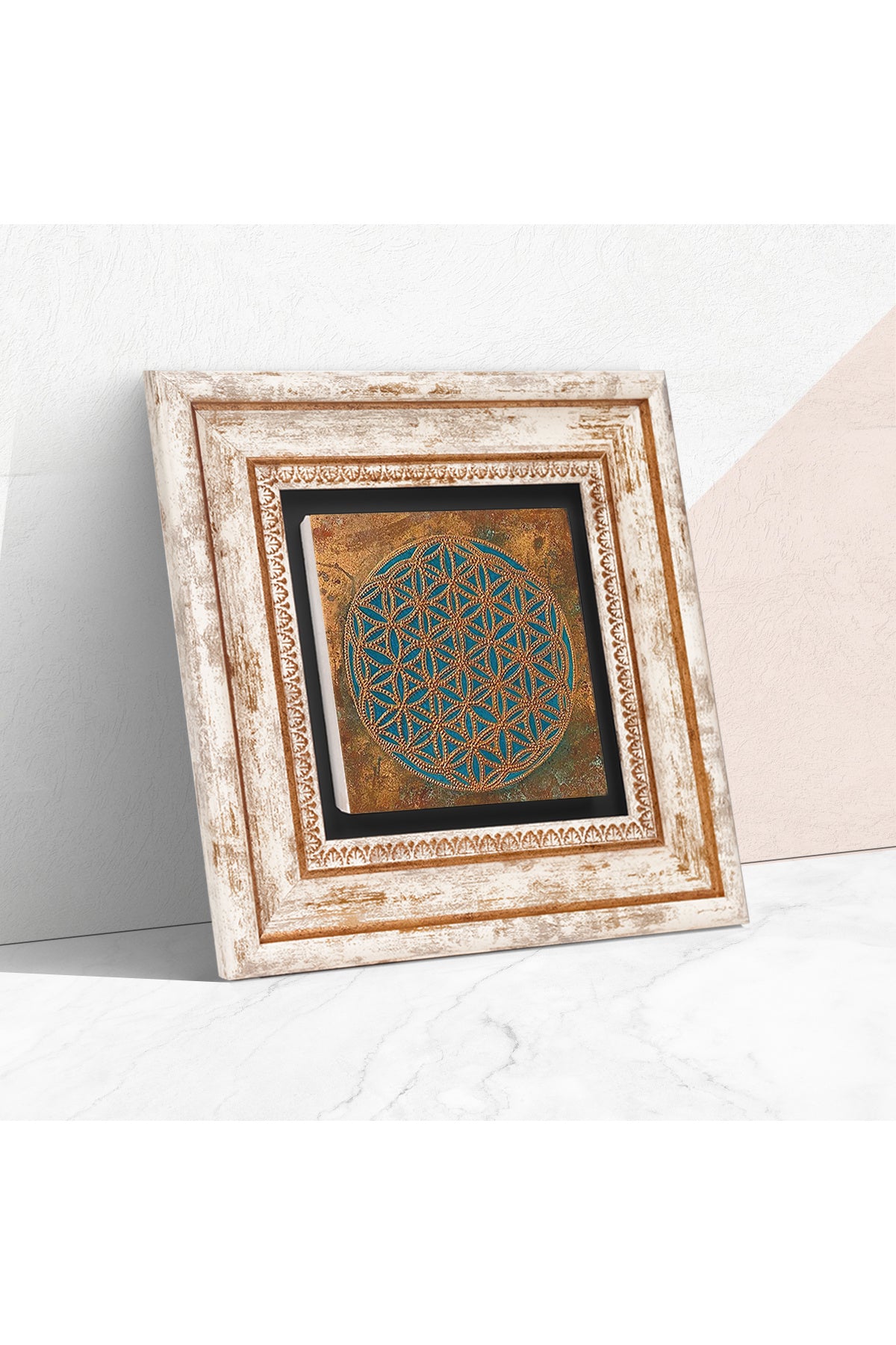 Yaşam Çiçeği Taş Duvar Tablosu - Çerçeveli Taş Tablo - Dekoratif Duvar Sanatı - Modern Ev ve Ofis Duvar Dekoru TK1-317