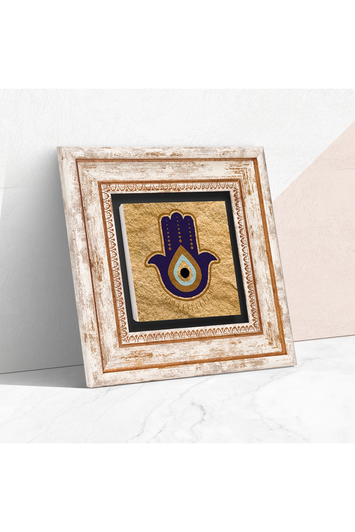 Fatma Ana Eli (Hamsa) Nazar Taş Duvar Tablosu - Çerçeveli Taş Tablo - Dekoratif Duvar Sanatı - Modern Ev ve Ofis Duvar Dekoru TK1-361