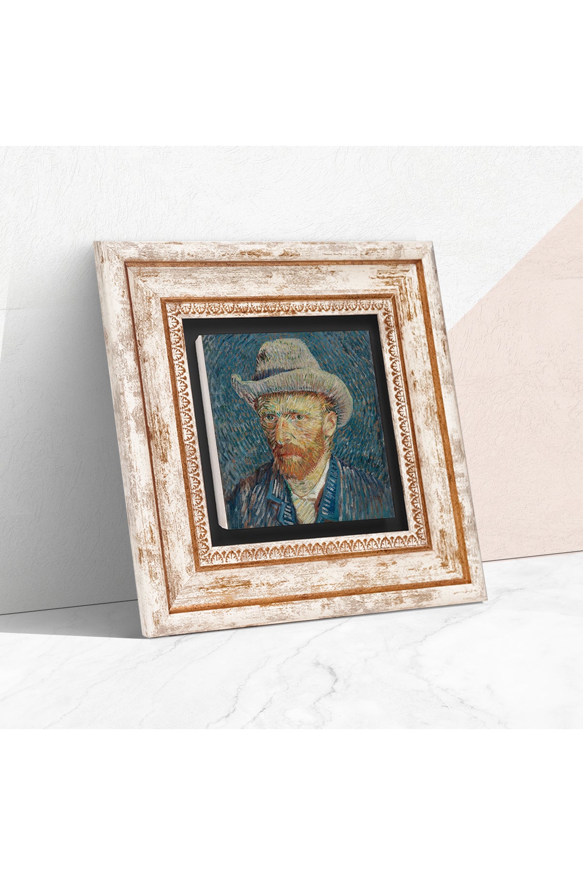 Van Gogh Otoportre Taş Duvar Tablosu - Çerçeveli Taş Tablo - Dekoratif Duvar Sanatı - Modern Ev ve Ofis Duvar Dekoru TK1-63