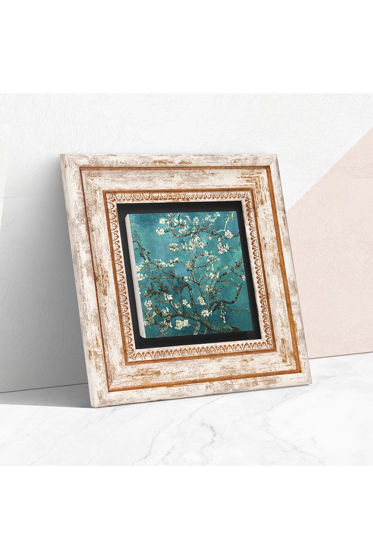 Van Gogh Badem Ağacı Taş Duvar Tablosu - Çerçeveli Taş Tablo - Dekoratif Duvar Sanatı - Modern Ev ve Ofis Duvar Dekoru TK1-64