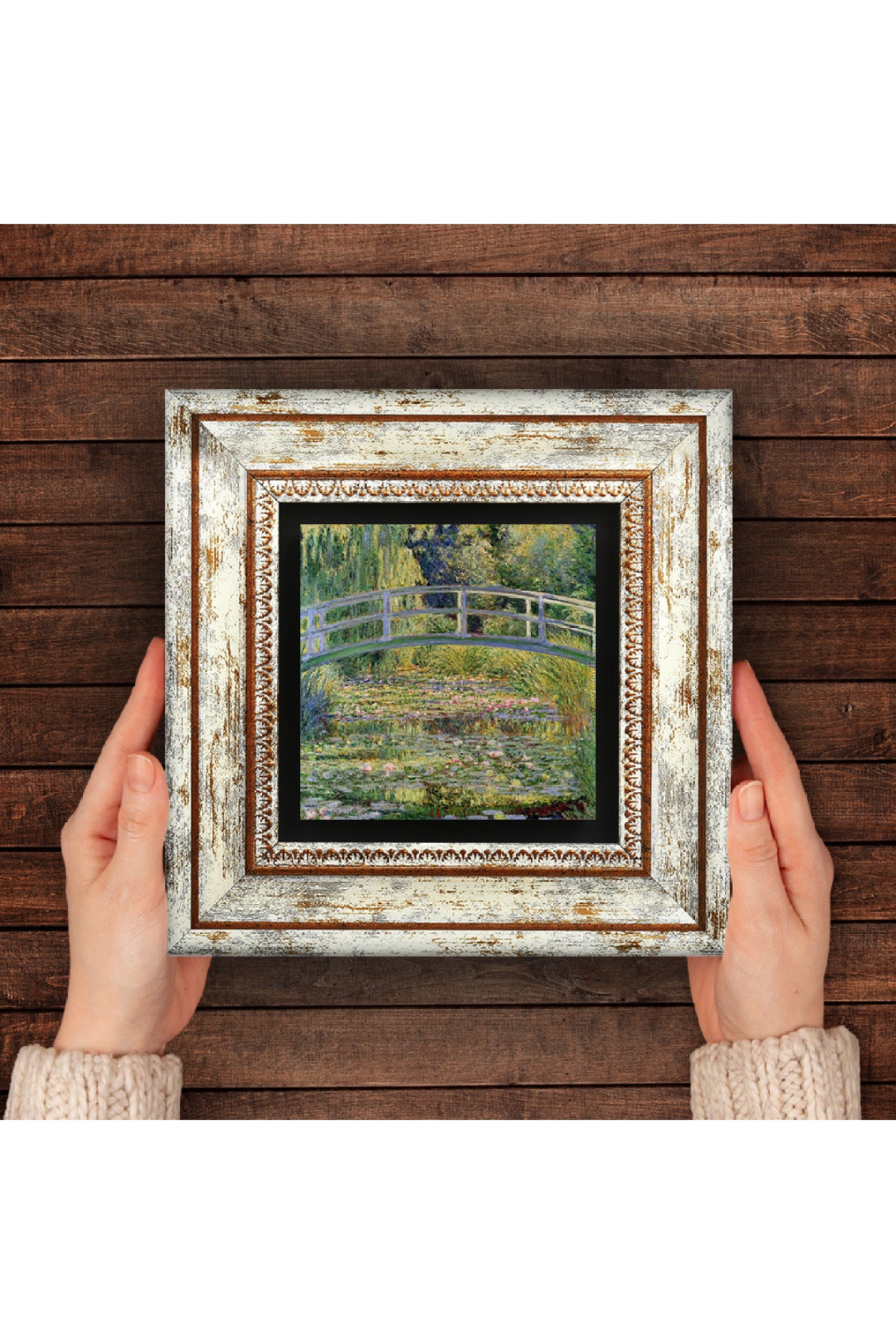 Claude Monet Nilüfer Gölü Taş Duvar Tablosu - Çerçeveli Taş Tablo - Dekoratif Duvar Sanatı - Modern Ev ve Ofis Duvar Dekoru TK1-138