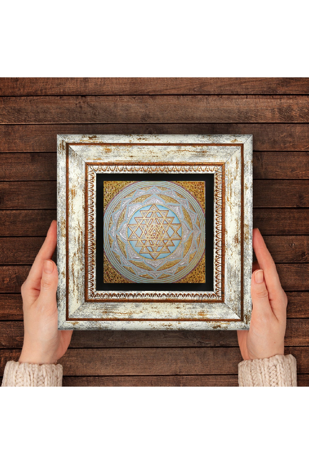 Sri Yantra Taş Duvar Tablosu - Çerçeveli Taş Tablo - Dekoratif Duvar Sanatı - Modern Ev ve Ofis Duvar Dekoru TK1-171
