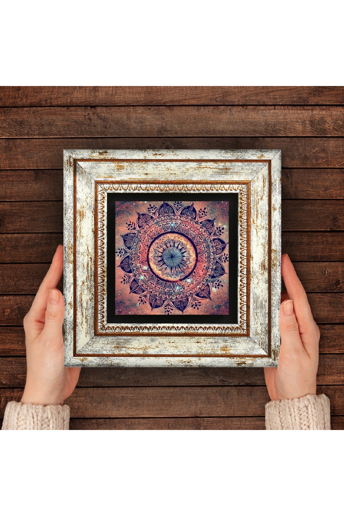 Mandala Taş Duvar Tablosu - Çerçeveli Taş Tablo - Dekoratif Duvar Sanatı - Modern Ev ve Ofis Duvar Dekoru TK1-226
