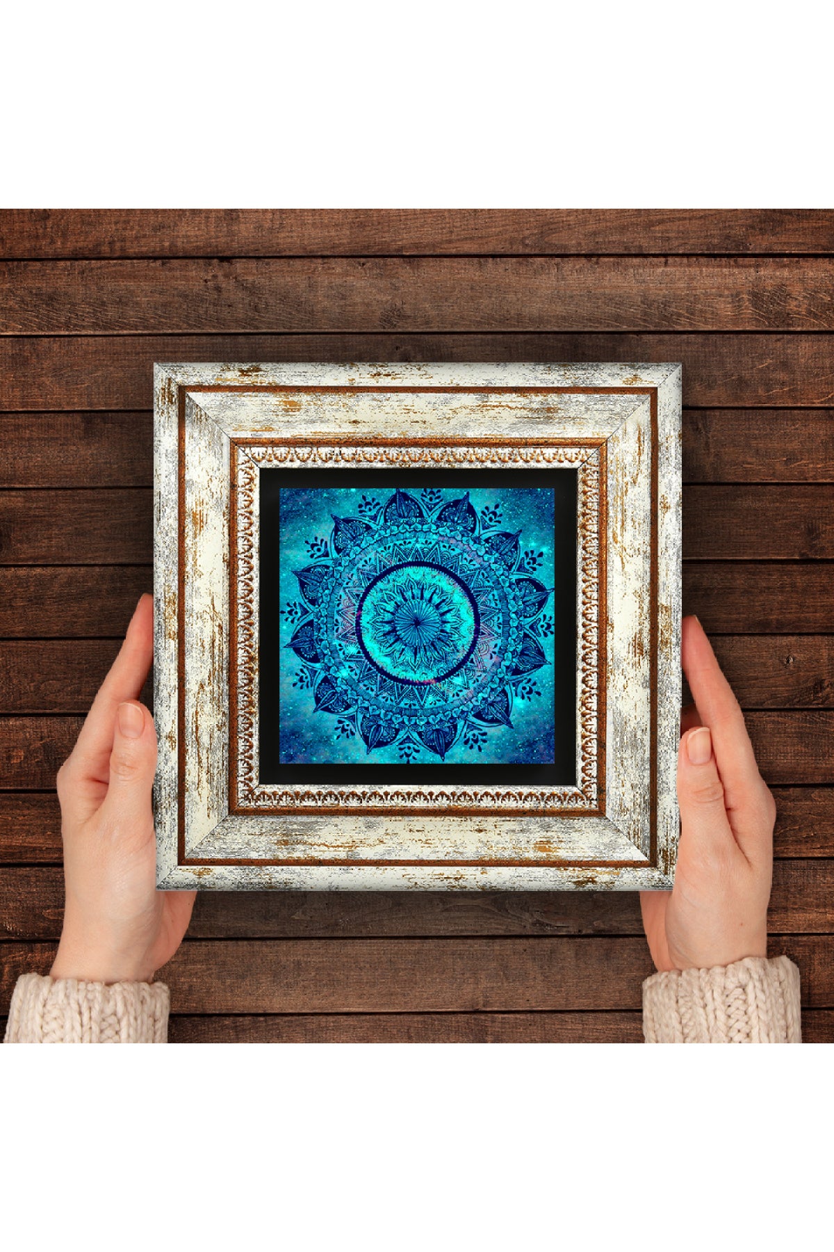 Mandala Taş Duvar Tablosu - Çerçeveli Taş Tablo - Dekoratif Duvar Sanatı - Modern Ev ve Ofis Duvar Dekoru TK1-227