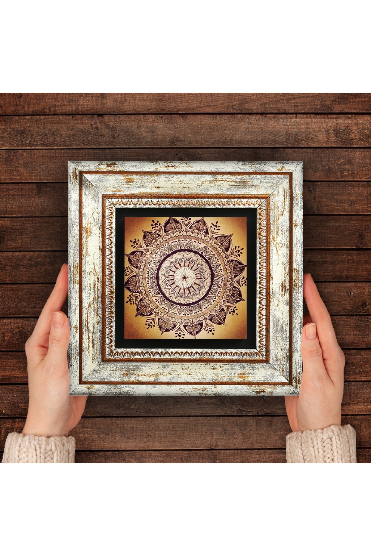 Mandala Taş Duvar Tablosu - Çerçeveli Taş Tablo - Dekoratif Duvar Sanatı - Modern Ev ve Ofis Duvar Dekoru TK1-228