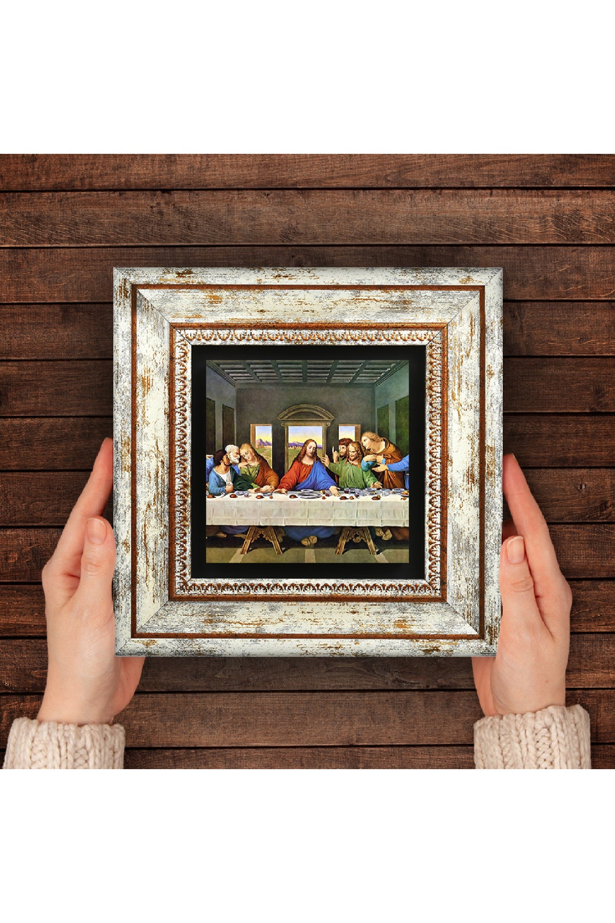 Leonardo da Vinci Son Akşam Yemeği Taş Duvar Tablosu - Çerçeveli Taş Tablo - Dekoratif Duvar Sanatı - Modern Ev ve Ofis Duvar Dekoru TK1-273