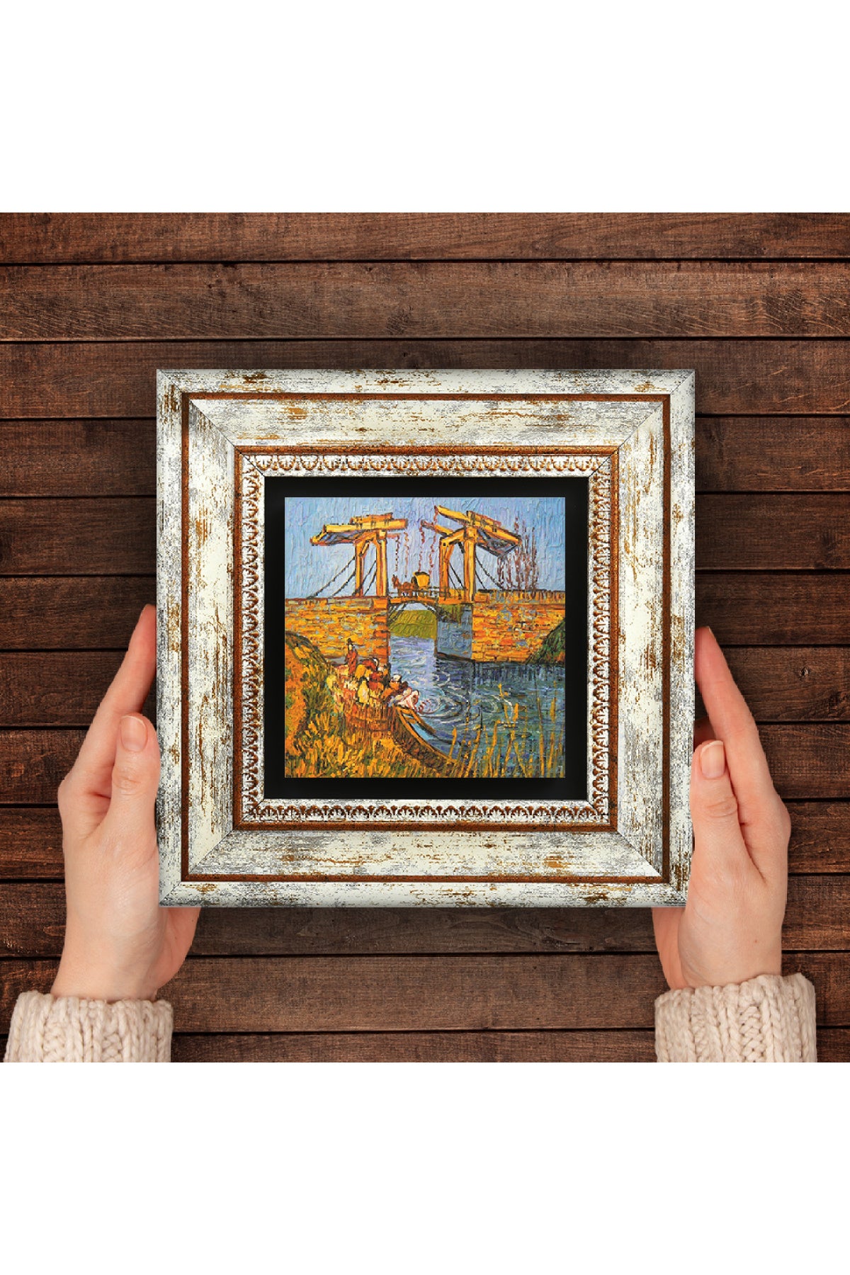 Van Gogh Arles'te Langlois Köprüsü Taş Duvar Tablosu - Çerçeveli Taş Tablo - Dekoratif Duvar Sanatı - Modern Ev ve Ofis Duvar Dekoru TK1-283
