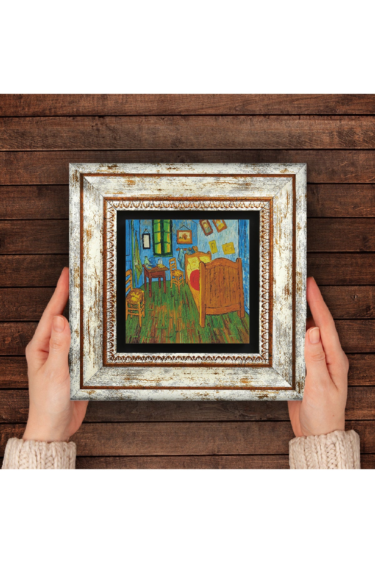 Van Gogh Arles'teki Yatak Odası Taş Duvar Tablosu - Çerçeveli Taş Tablo - Dekoratif Duvar Sanatı - Modern Ev ve Ofis Duvar Dekoru TK1-286