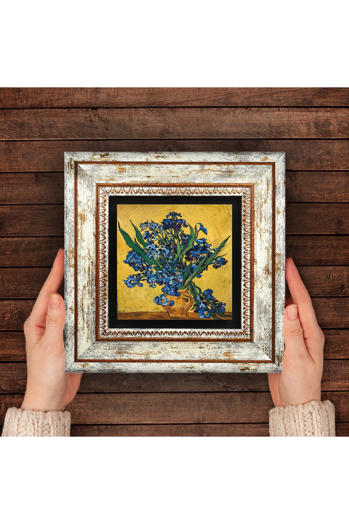 Van Gogh Süsenler Taş Duvar Tablosu - Çerçeveli Taş Tablo - Dekoratif Duvar Sanatı - Modern Ev ve Ofis Duvar Dekoru TK1-287