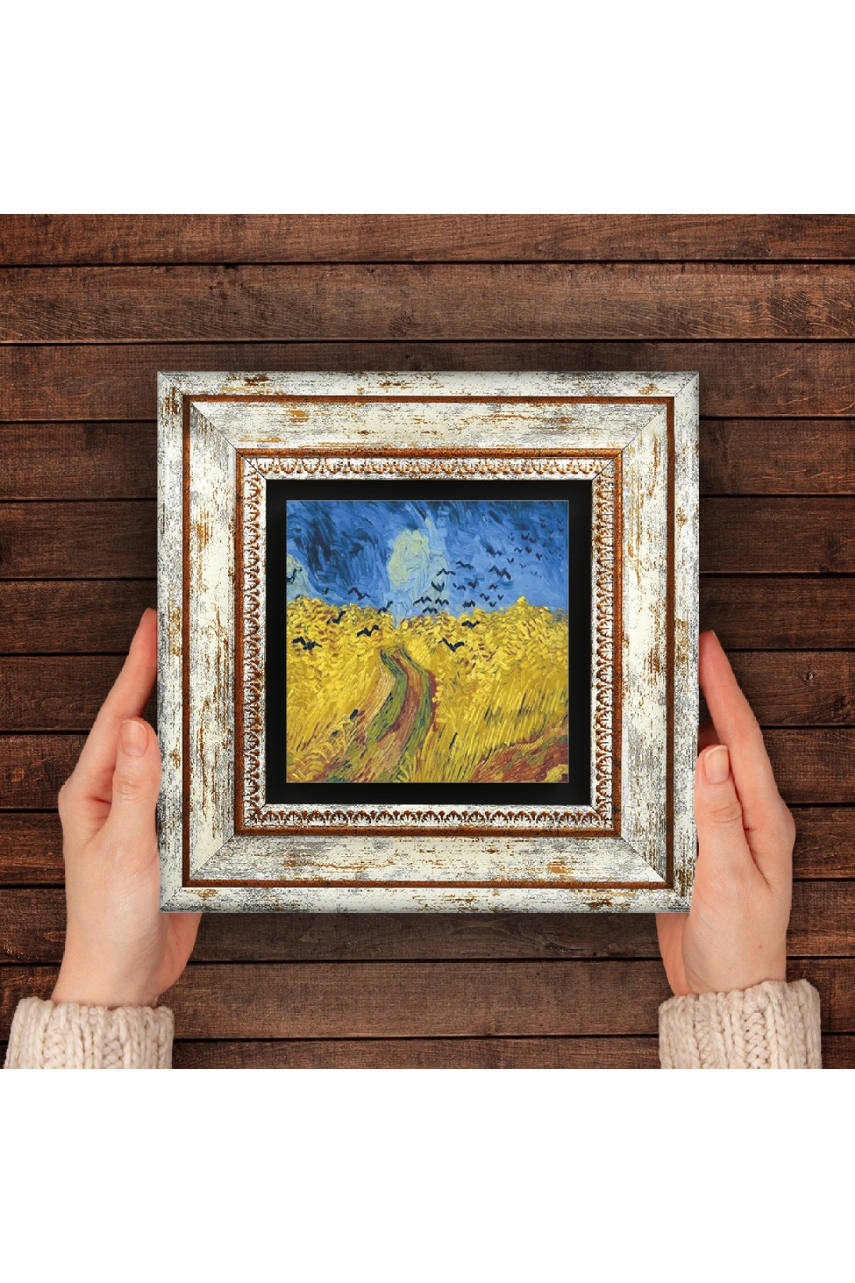 Van Gogh Buğday Tarlası ve Kargalar Taş Duvar Tablosu - Çerçeveli Taş Tablo - Dekoratif Duvar Sanatı - Modern Ev ve Ofis Duvar Dekoru TK1-290