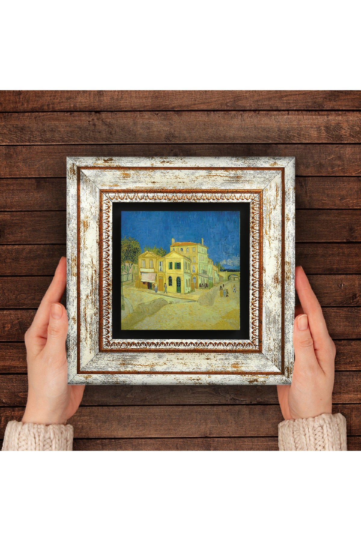 Van Gogh Sarı Ev Taş Duvar Tablosu - Çerçeveli Taş Tablo - Dekoratif Duvar Sanatı - Modern Ev ve Ofis Duvar Dekoru TK1-295