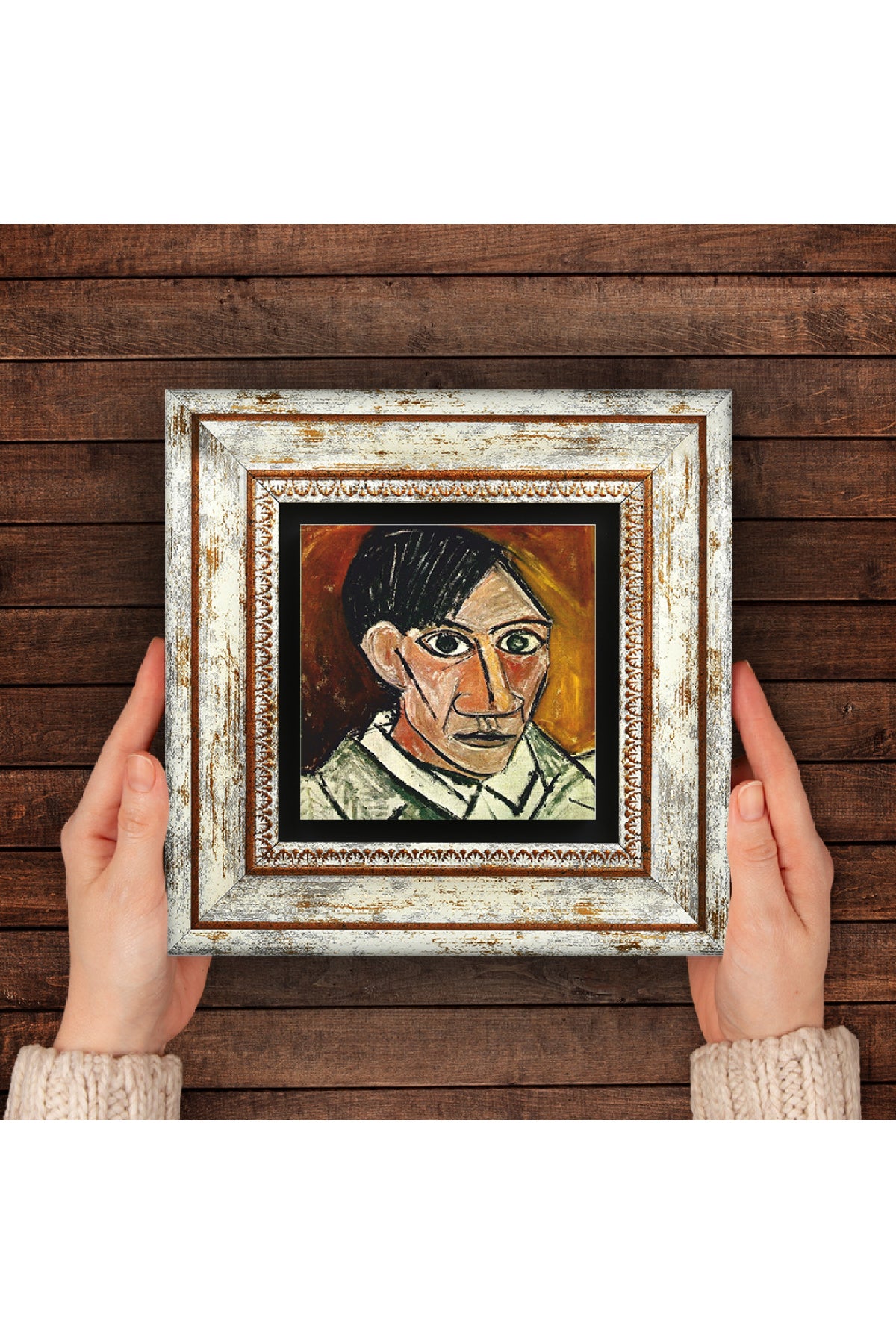 Picasso Otoportre Taş Duvar Tablosu - Çerçeveli Taş Tablo - Dekoratif Duvar Sanatı - Modern Ev ve Ofis Duvar Dekoru TK1-300